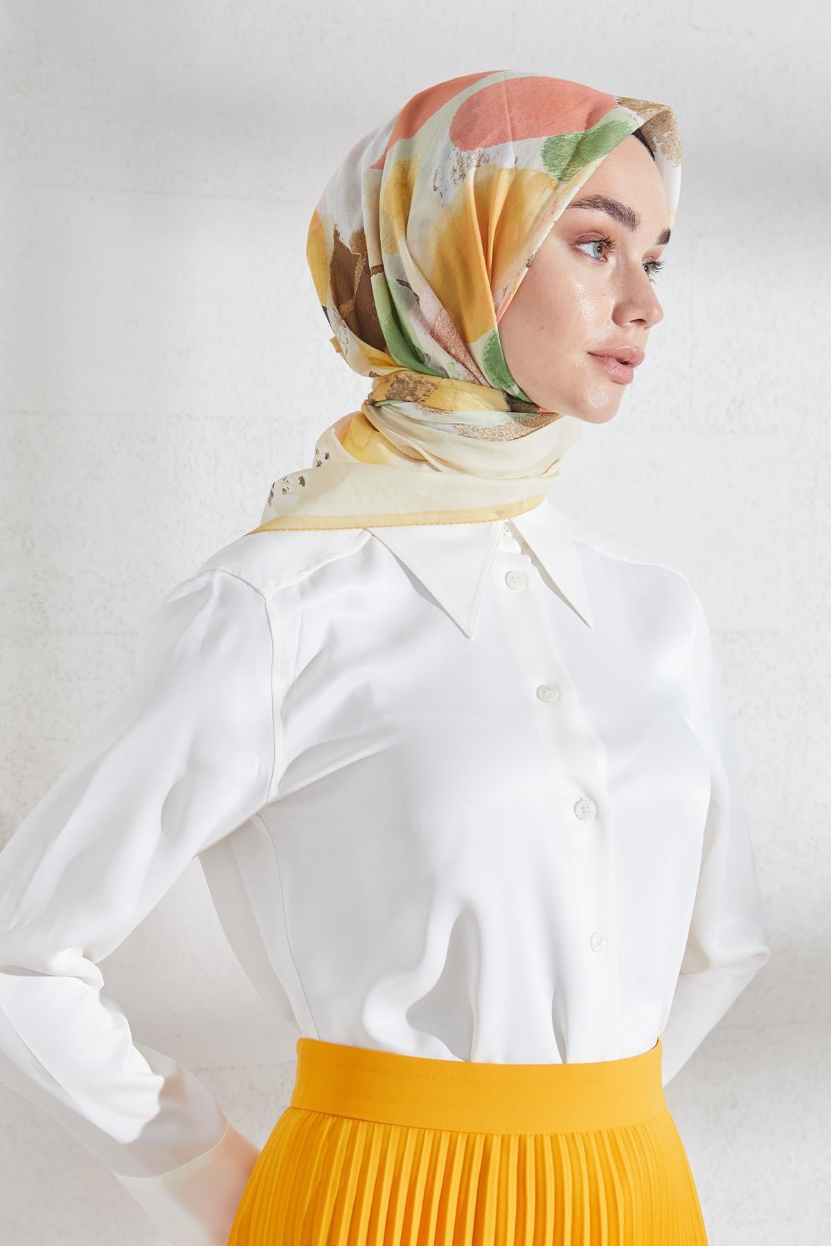 EBRU PAMUK İPEK EŞARP SARI