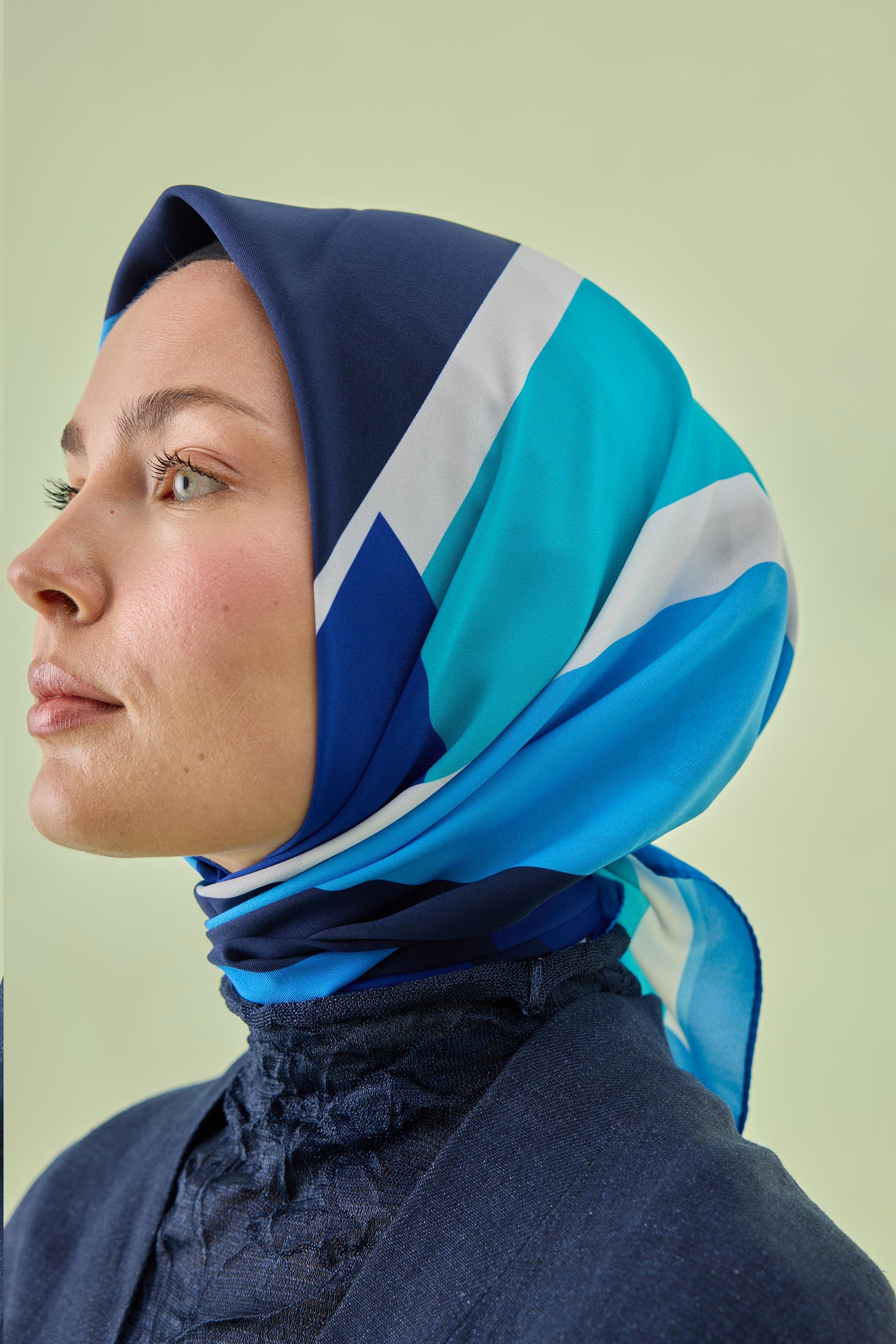 GOLD GRAFİK EŞARP MAVİ