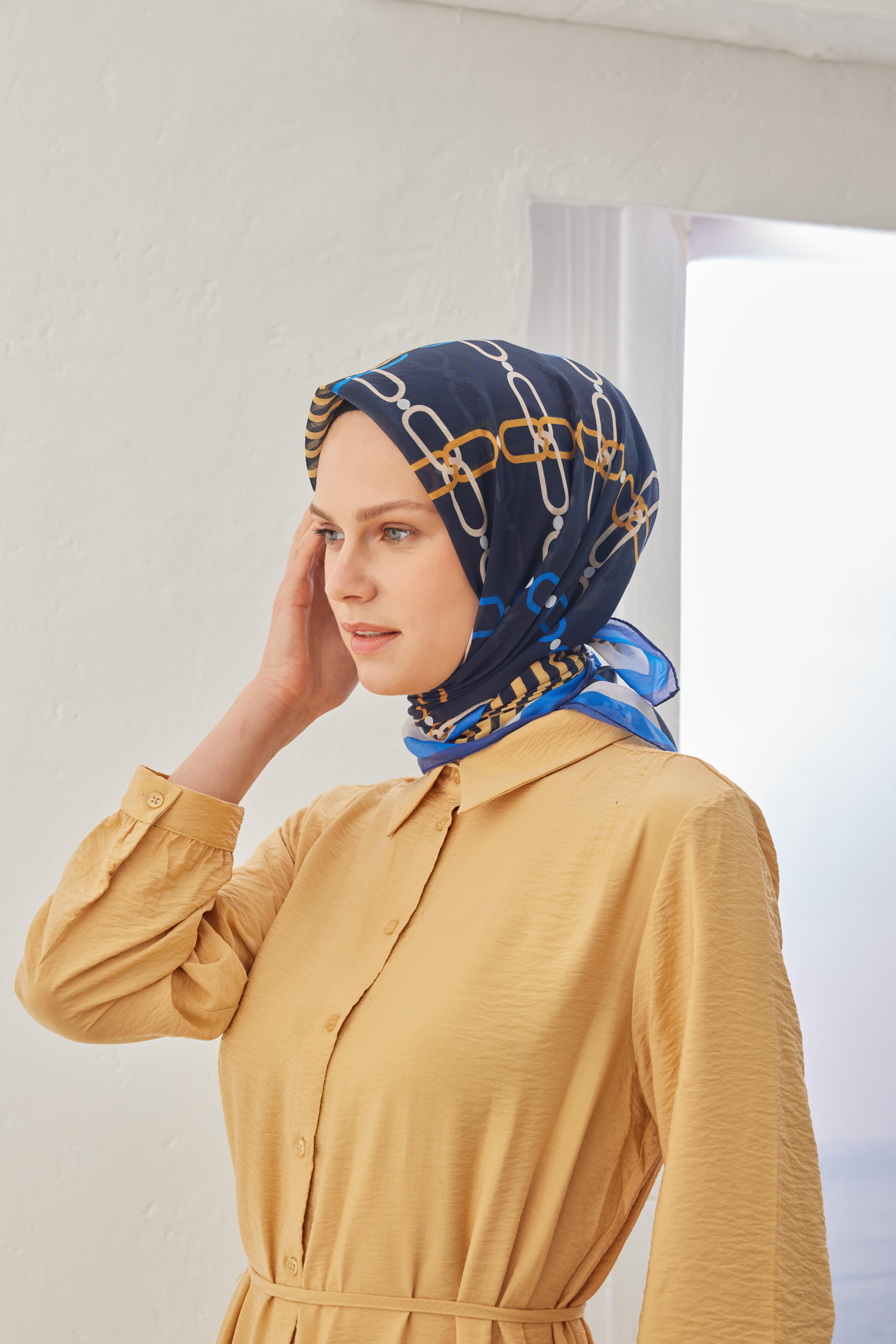 LİNE PAMUK İPEK EŞARP LACİVERT