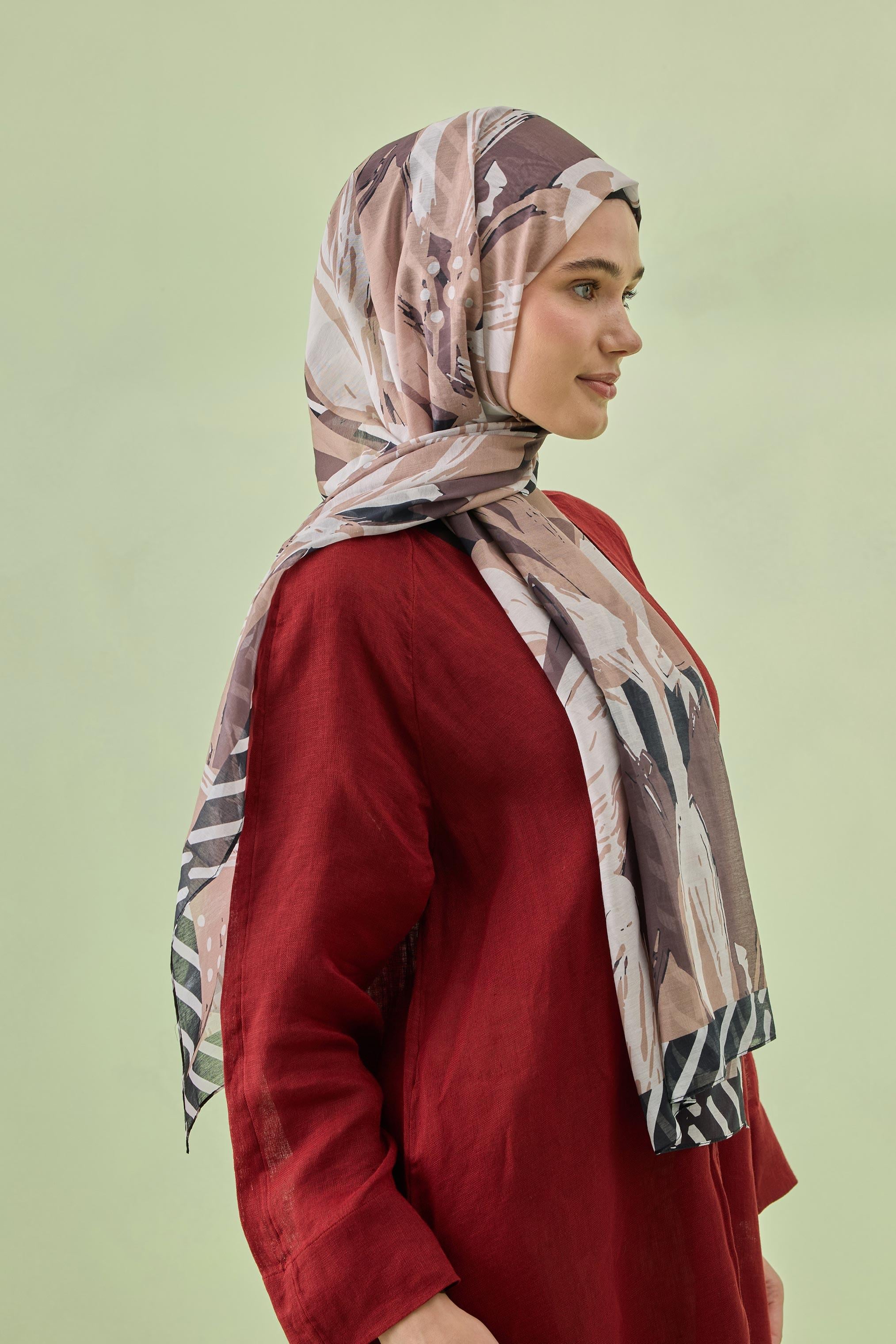 PAMUK İPEK ÇİZGİLİ ŞAL VİZON