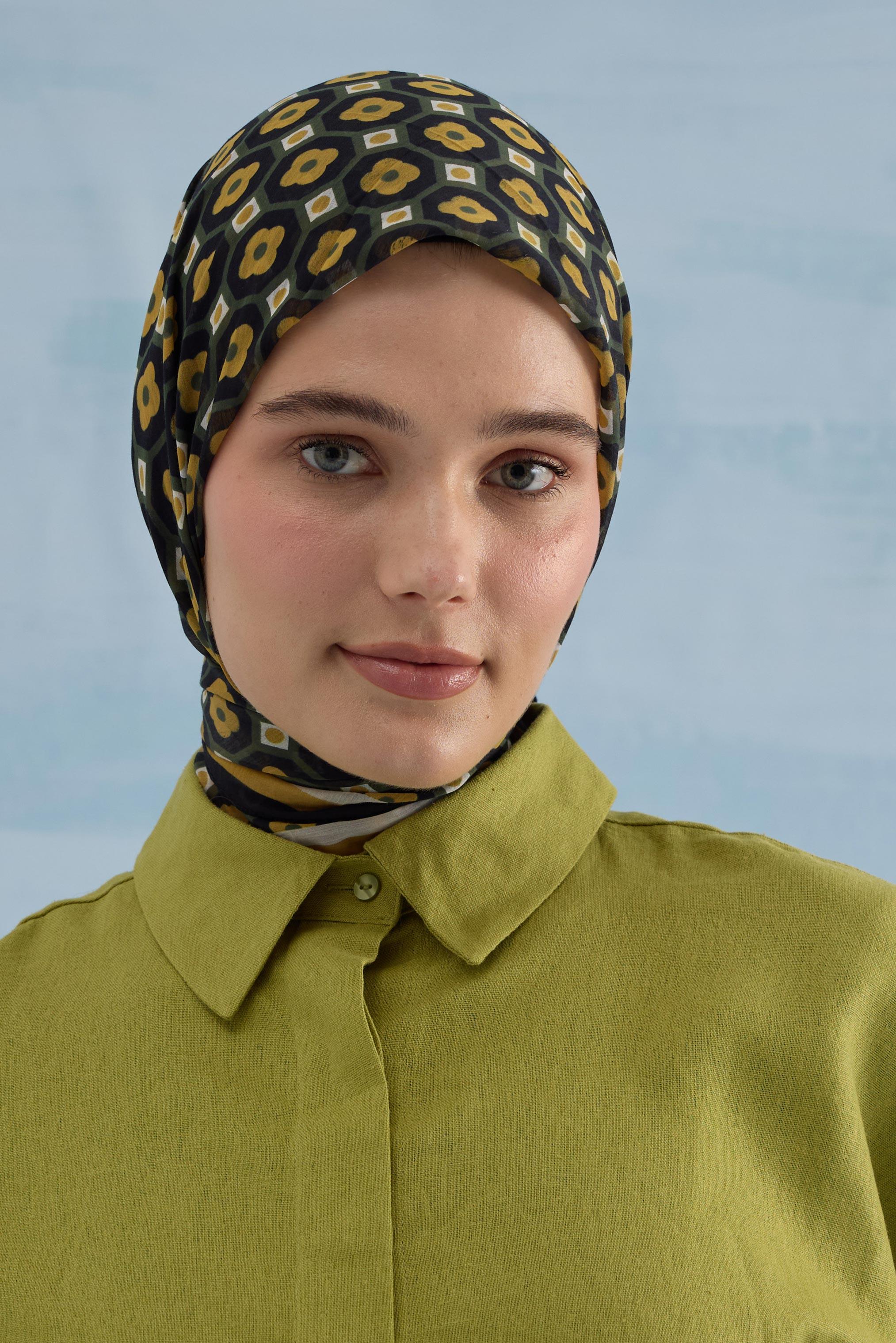 PAPATYA PAMUK İPEK EŞARP YAĞ YEŞİLİ
