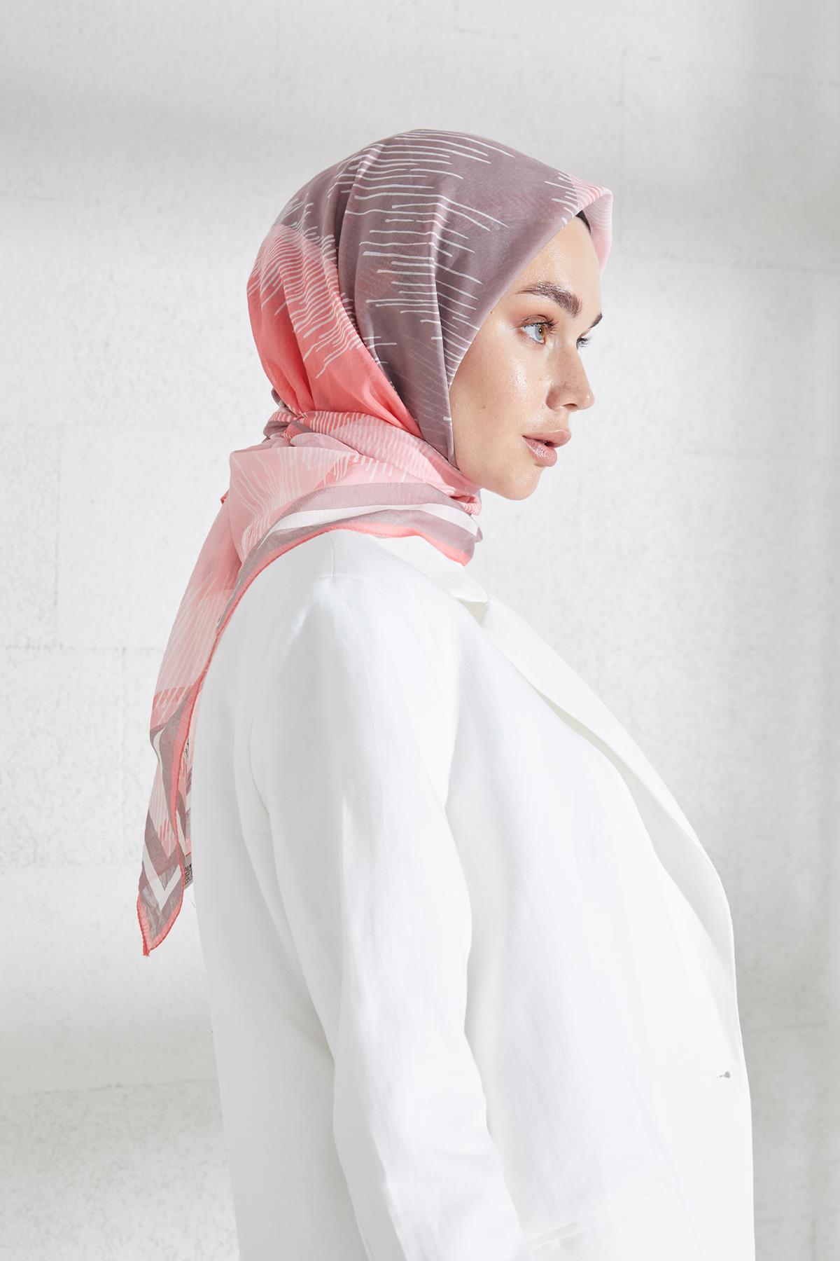 PURE ÇİZGİLİ EŞARP PEMBE