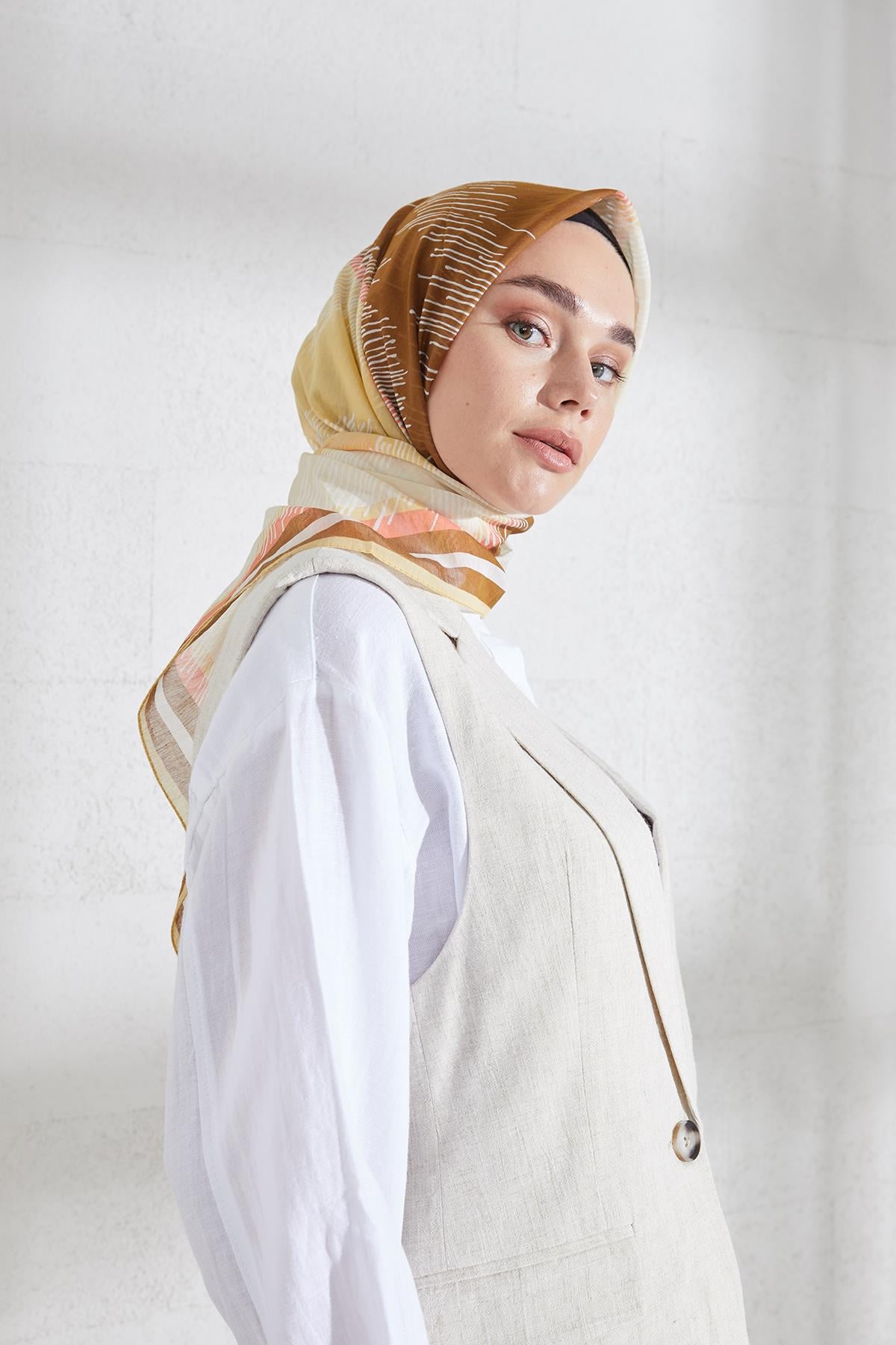 PURE ÇİZGİLİ EŞARP SARI
