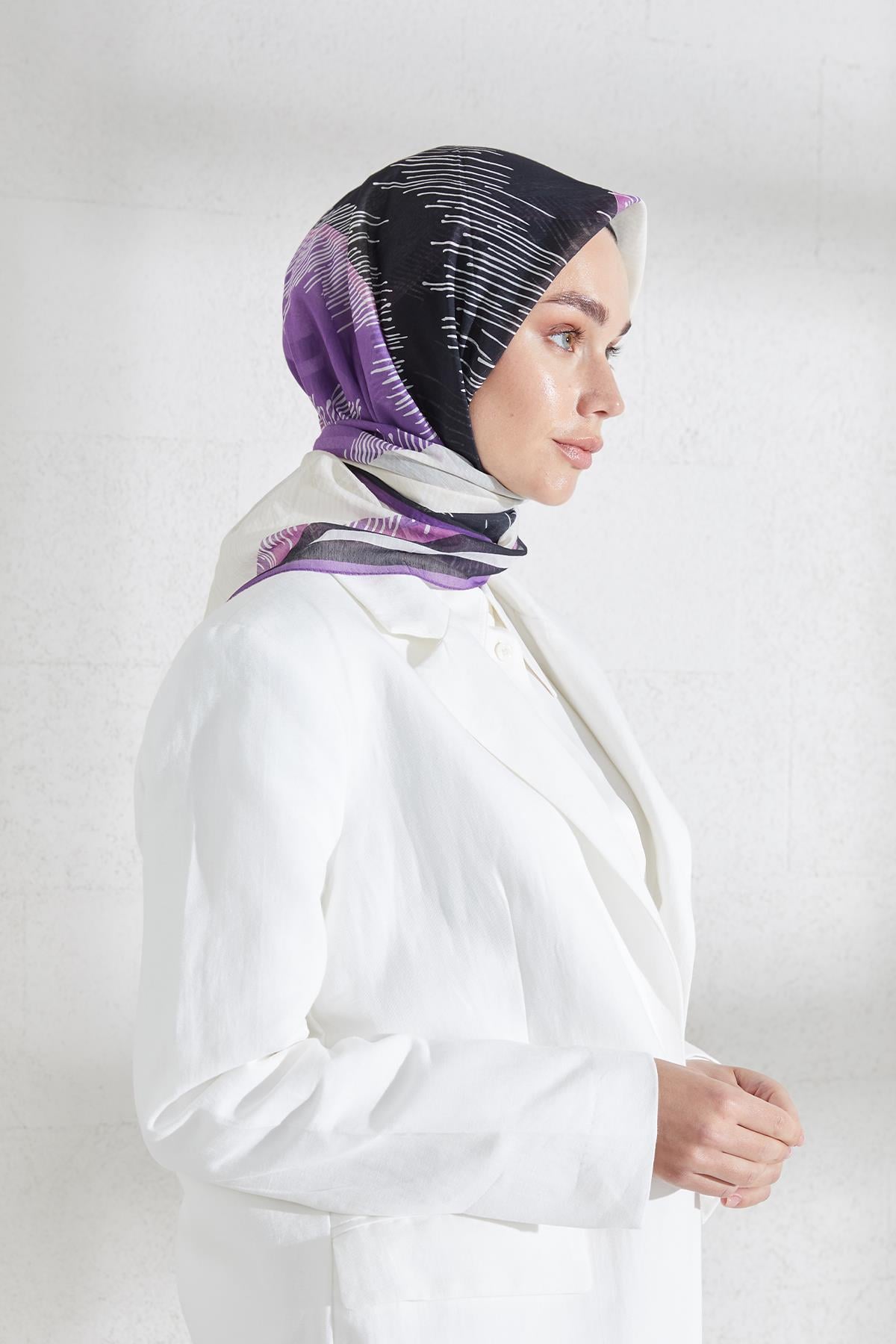 PURE ÇİZGİLİ EŞARP SİYAH