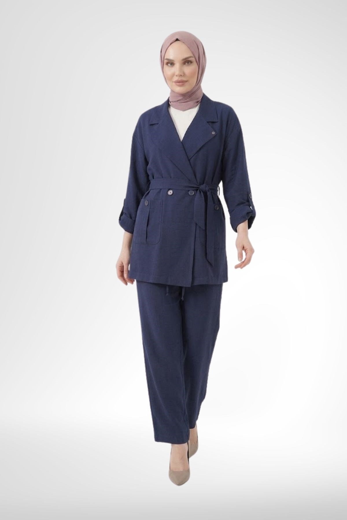 Armine Trend Kruvaze Ceketli Pantolonlu Takım Lacivert 26YTD6113