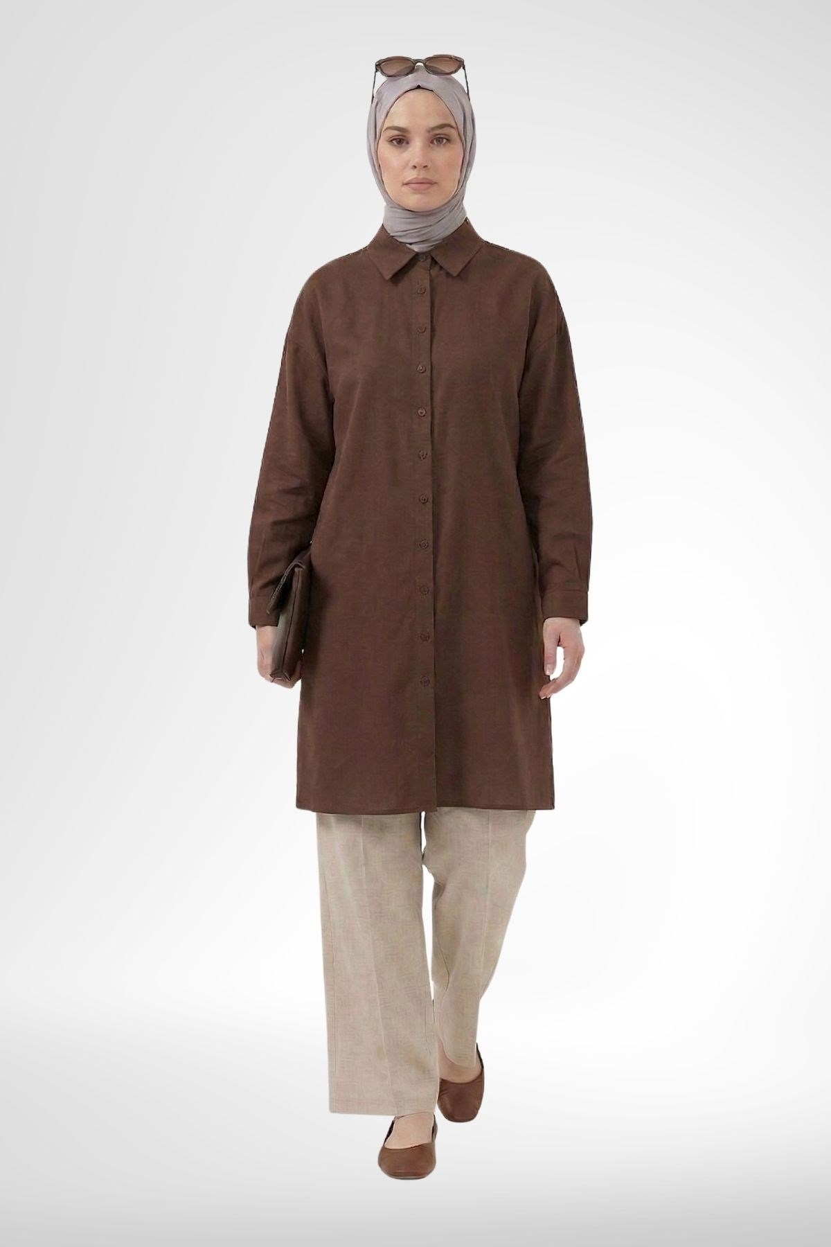 Armine Trend Arkası İşlemeli Tunik Kahverengi 26YT418