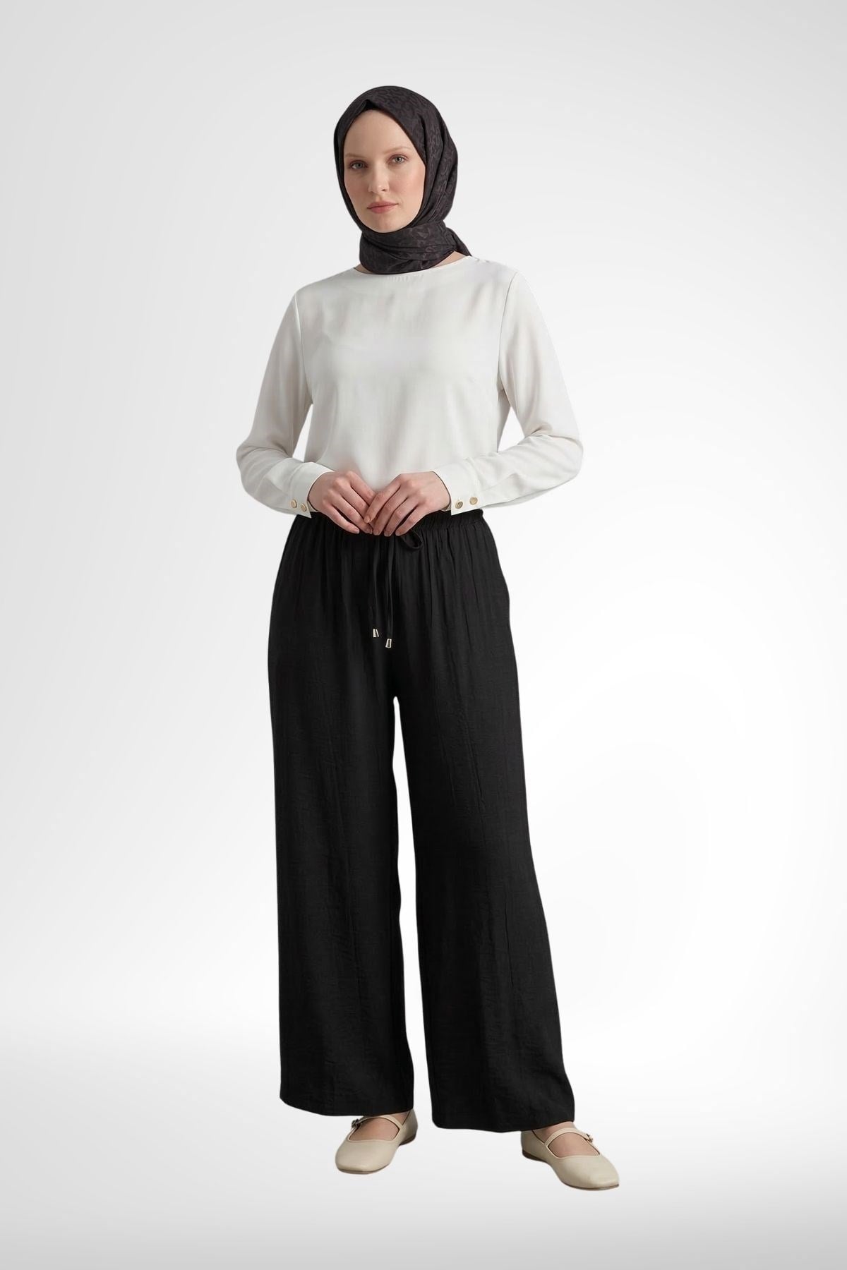 Armine Trend Belden Bağcıklı ve Lastikli Pantolon Siyah 26YT220