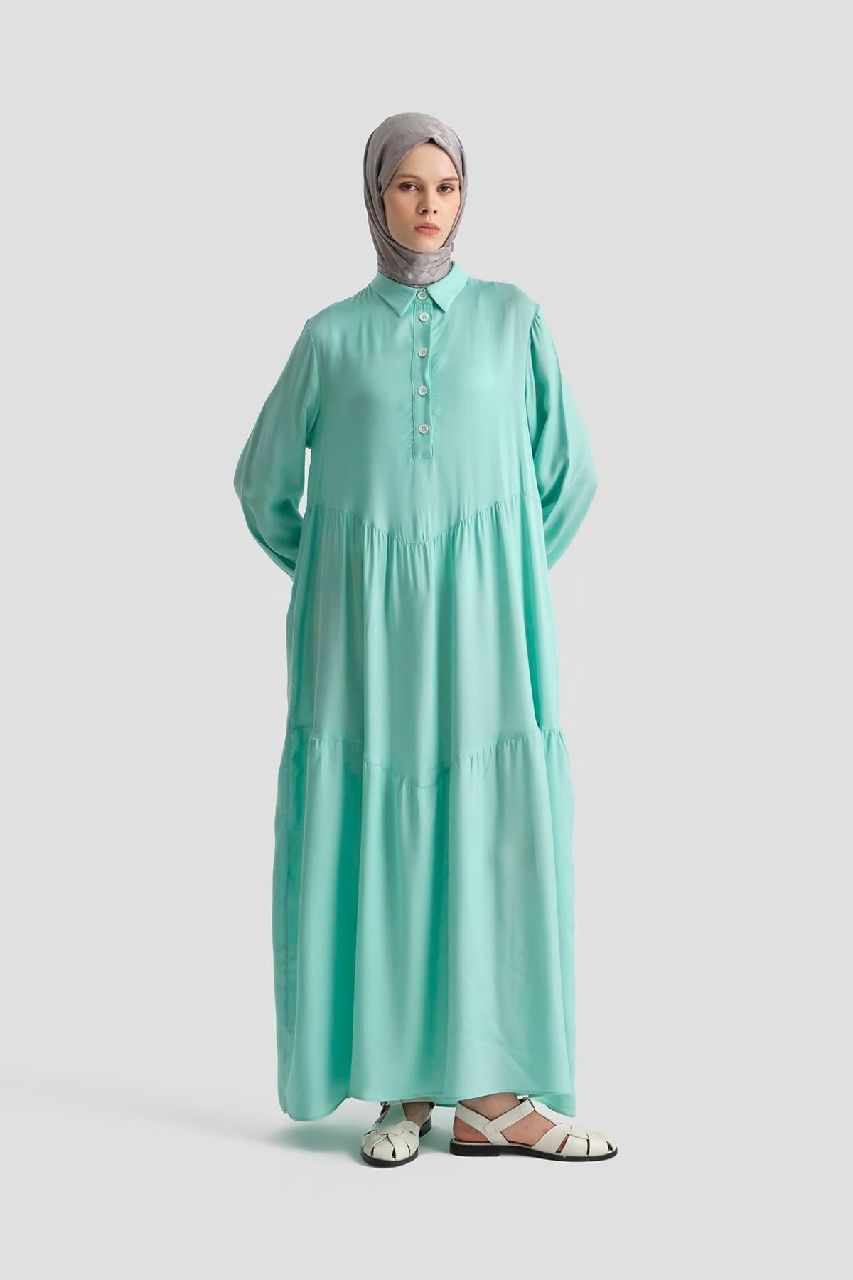 ARMİNE Gömlek Yakalı Düğmeli Elbise Mint 25YH9666