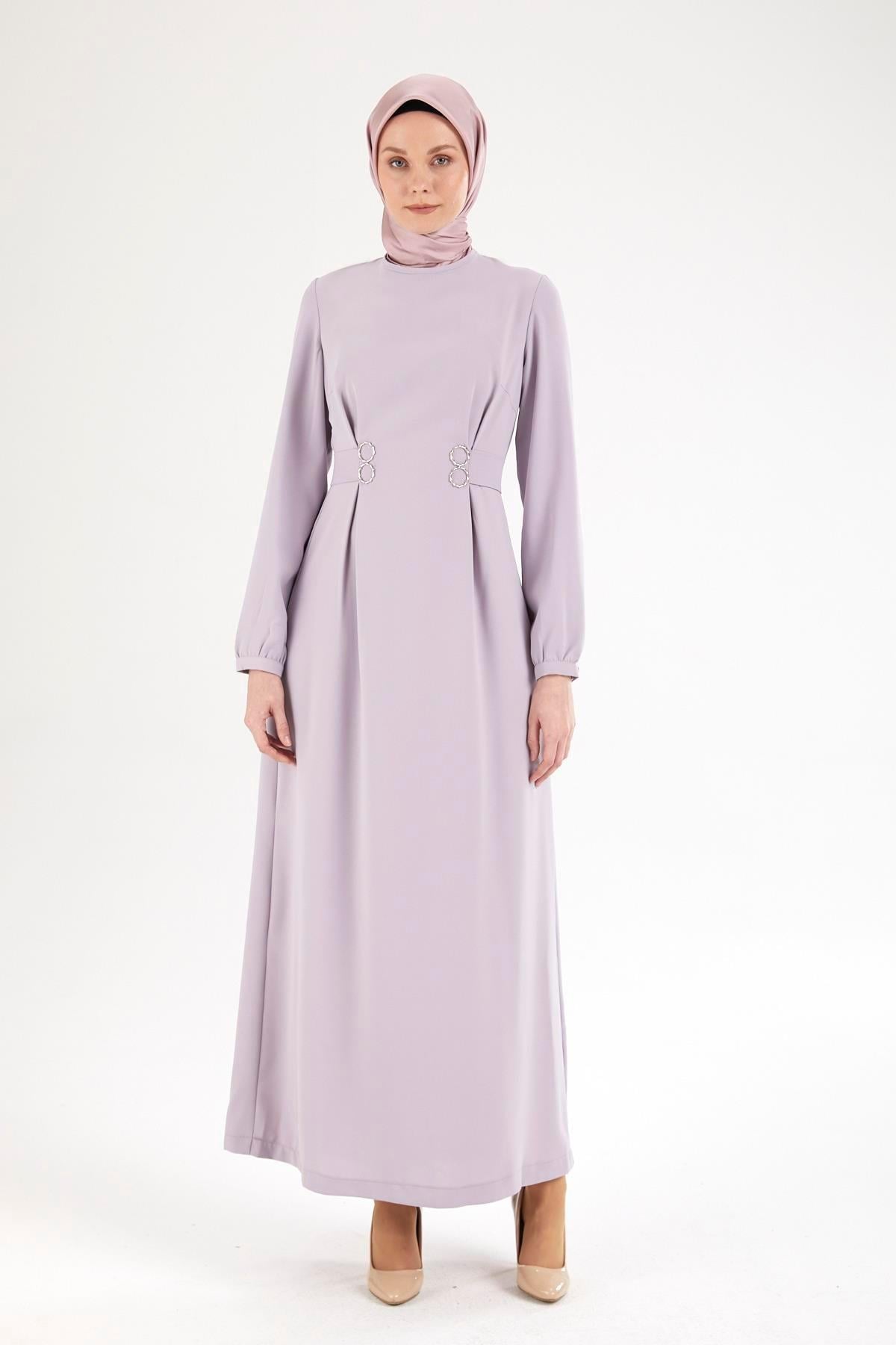 ARMİNE TREND Belden Halka Desenli Elbise-Lila 25YT926
