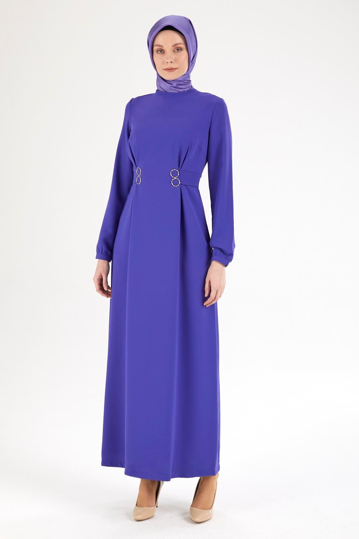 ARMİNE TREND Belden Halka Desenli Elbise-Morcivert 25YT926