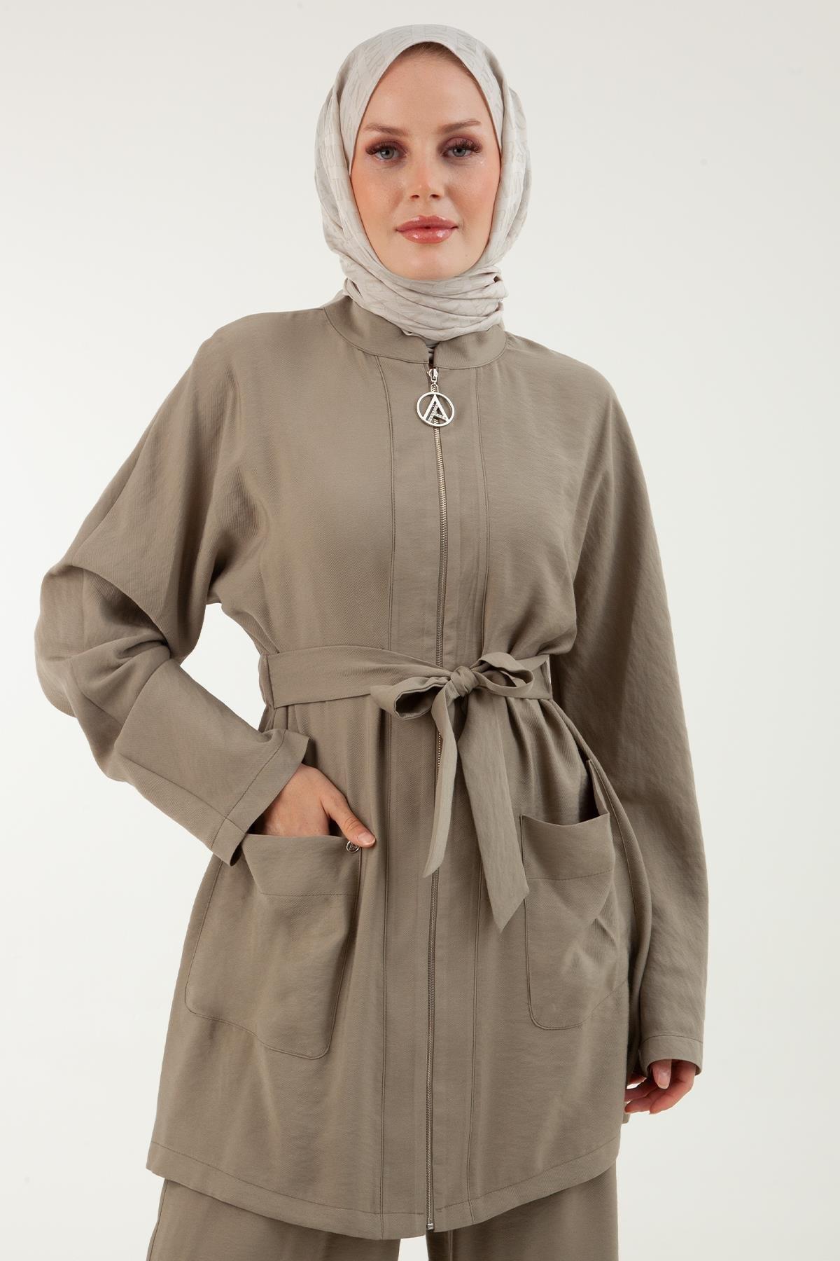 ARMİNE TREND Beli Kuşaklı Pantolonlu Takım-Haki 23YT645