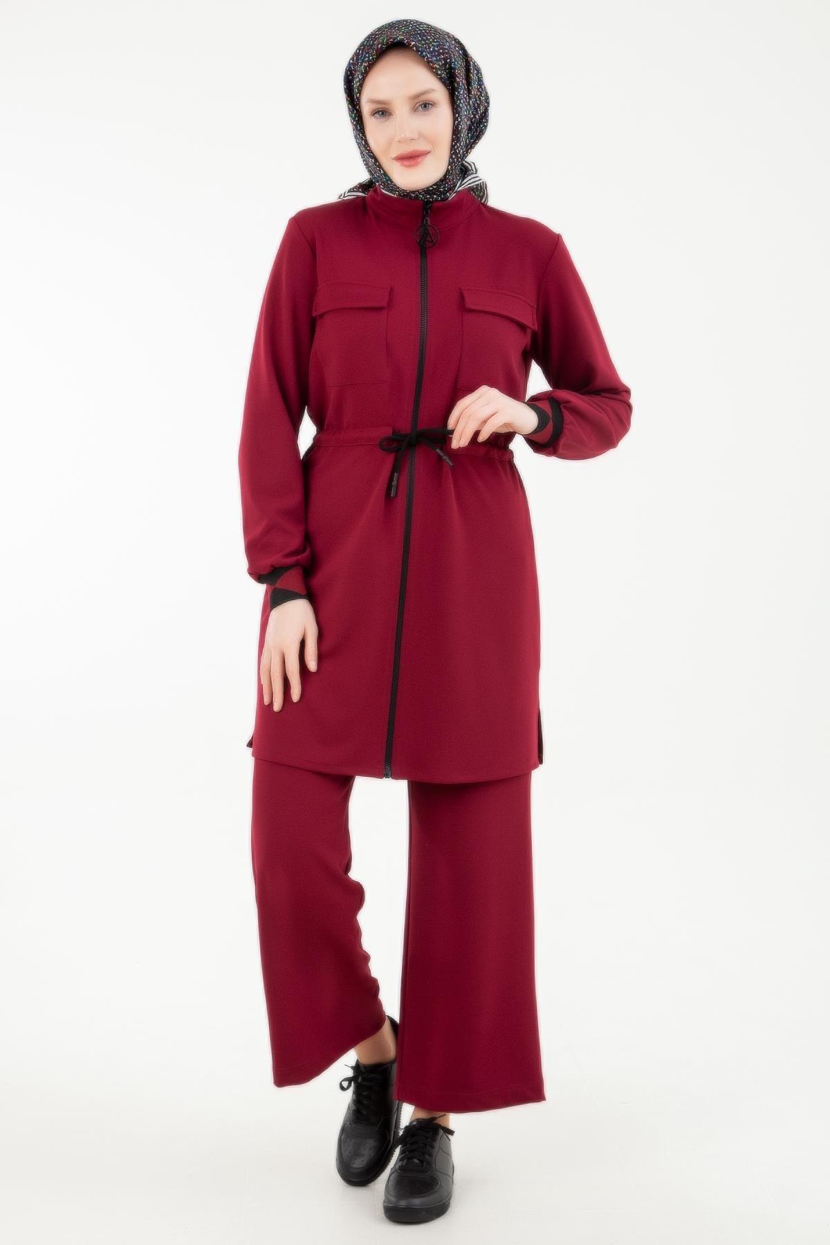 ARMİNE TREND Ceketli Pantolonlu İkili Takım Bordo 23KT639