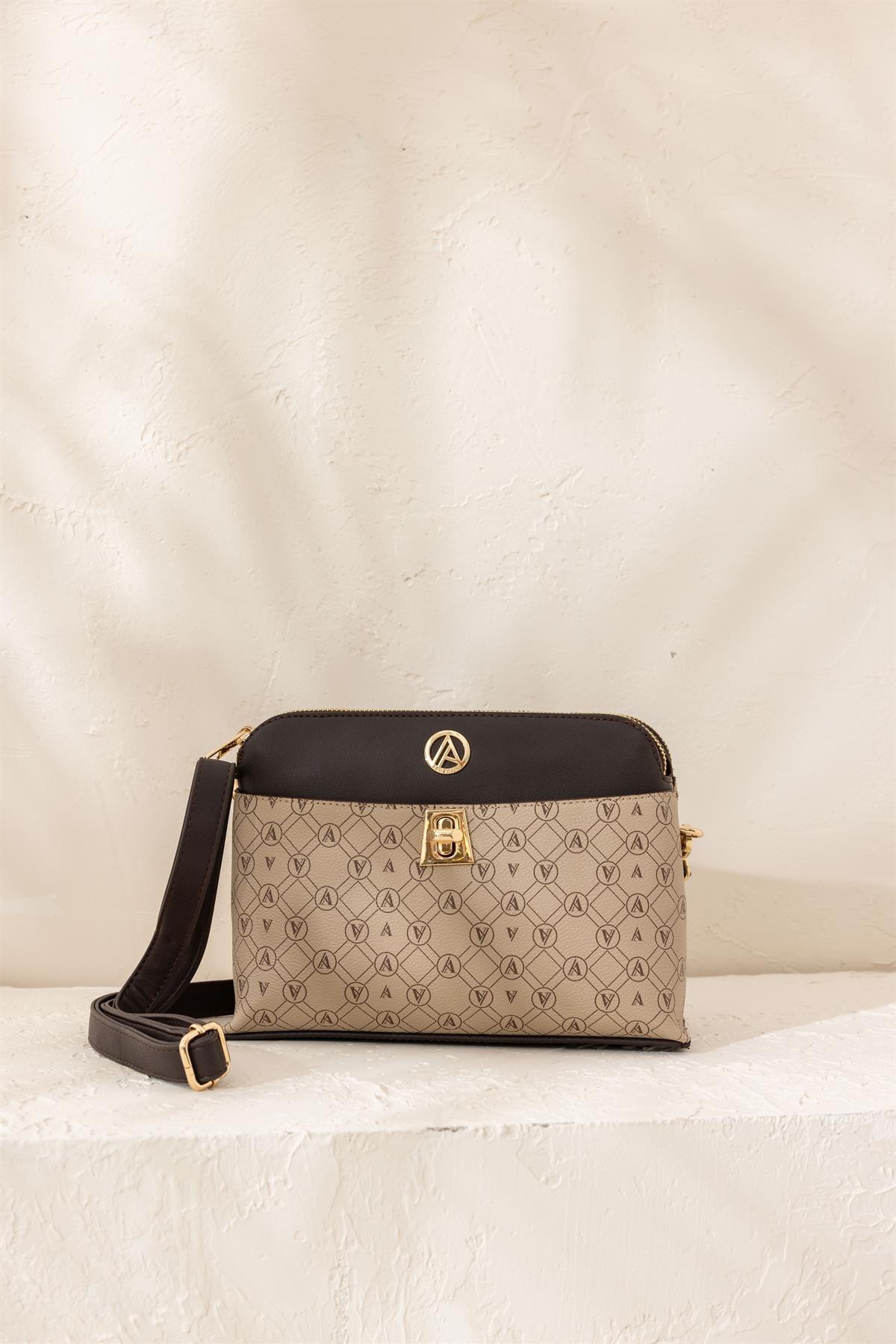 ARMİNE TREND Çift Fermuarlı Kilit Detaylı El ve Omuz Çantası Bej ARM115