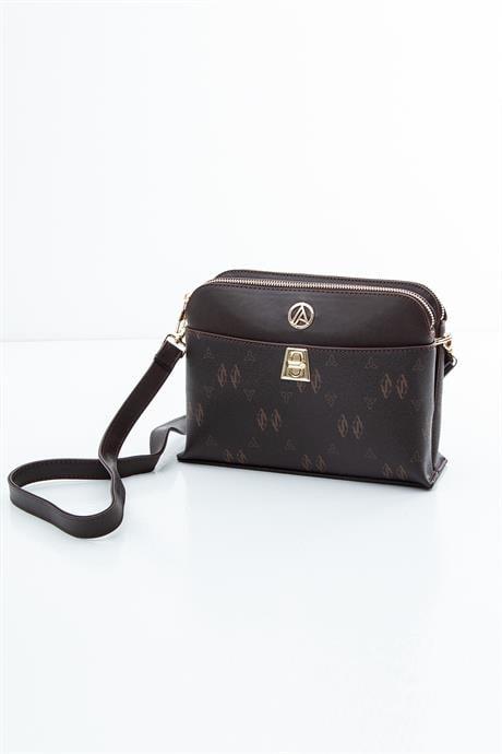 ARMİNE TREND Çift Fermuarlı Kilit Detaylı El ve Omuz Çantası Kahverengi ARM115