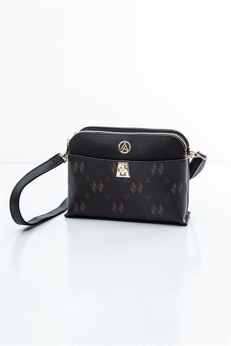 ARMİNE TREND Çift Fermuarlı Kilit Detaylı El ve Omuz Çantası Siyah ARM115