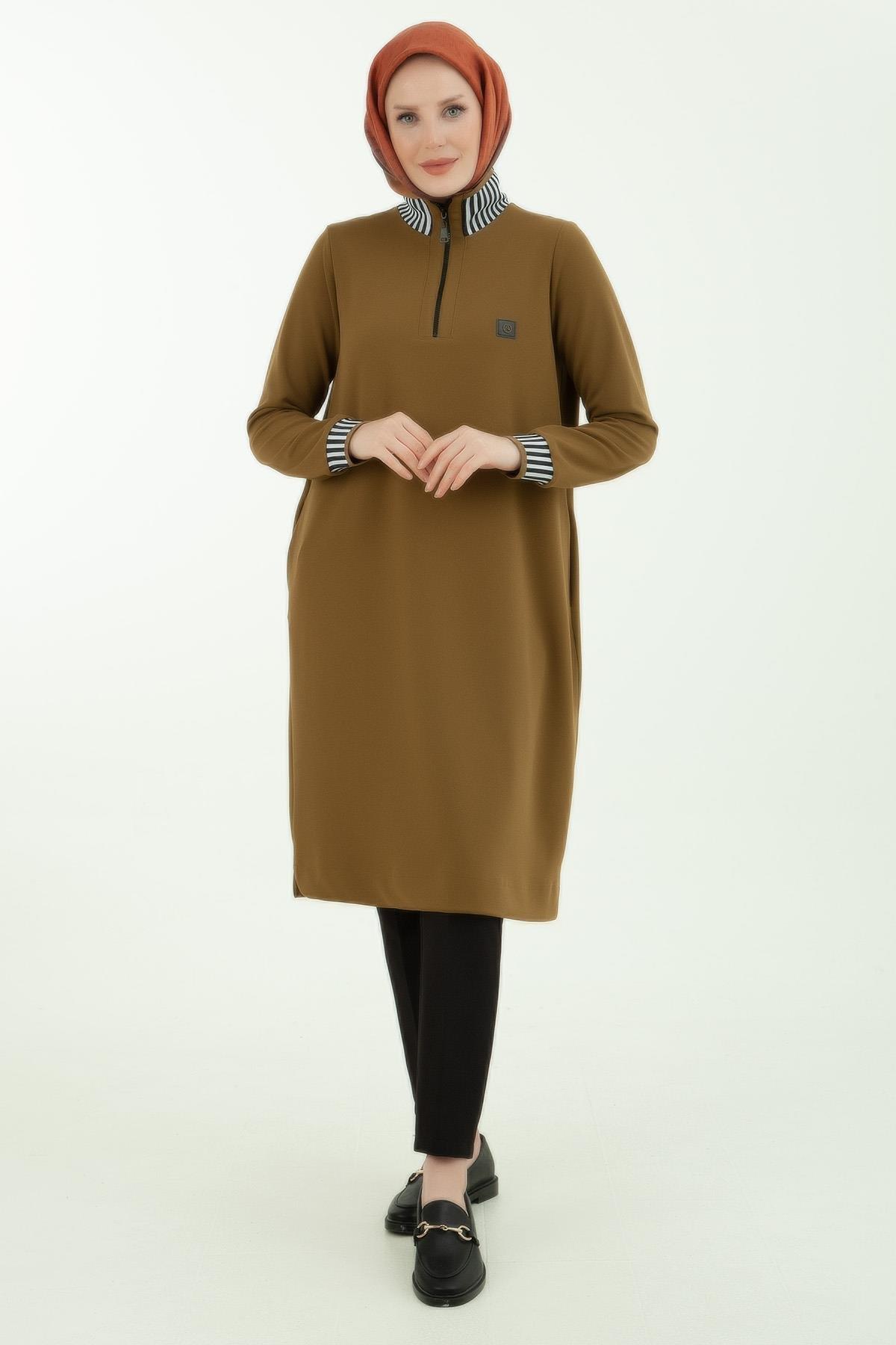 ARMİNE TREND Fermuarlı Ribanalı Tunik-Olive 23KT423