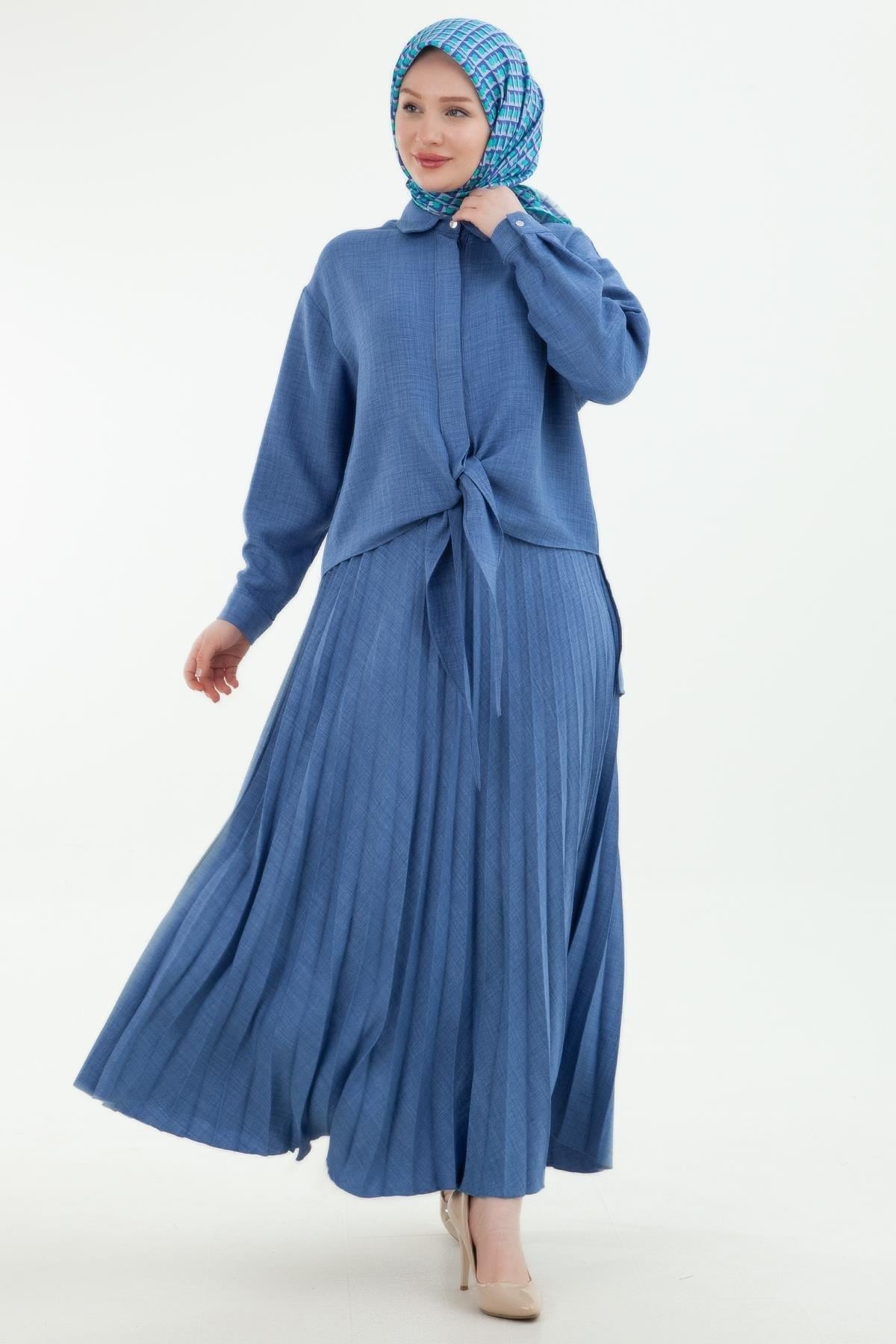 ARMİNE TREND Gizli Düğmel Etekli İkili Takım İndigo 24YT641