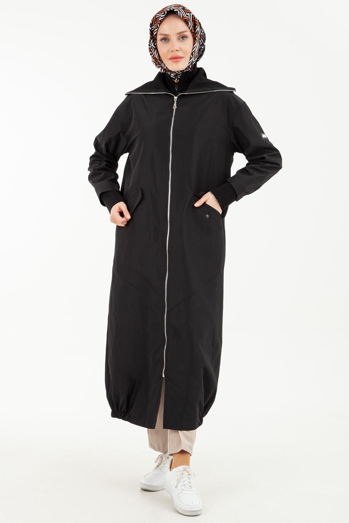 ARMİNE TREND İçi Kürklü Kolları Ribanalı Önden Fermuarlı Giy Çık-Siyah 23KT801