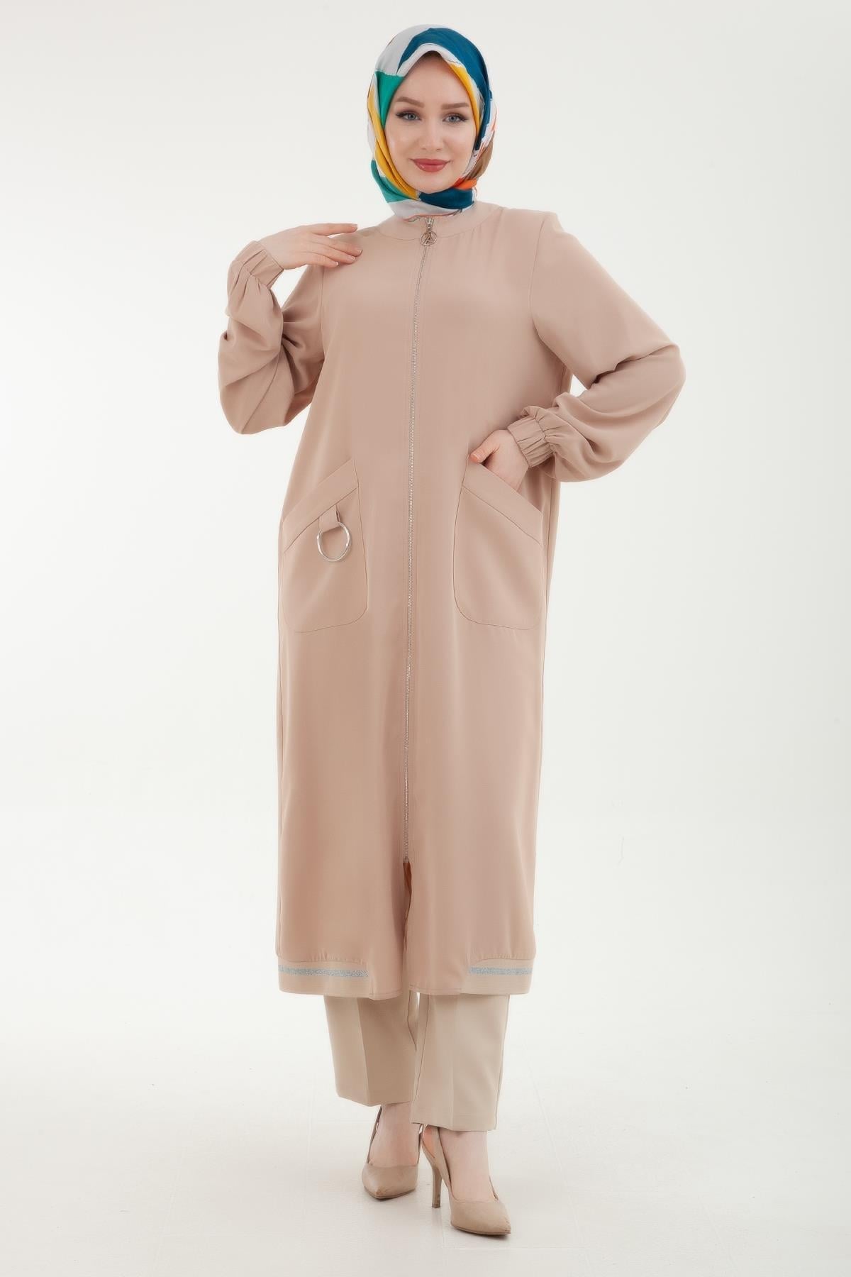 ARMİNE TREND Kolları Lastikli Cepli Fermuarlı Giy Çık Vizon 24YT546