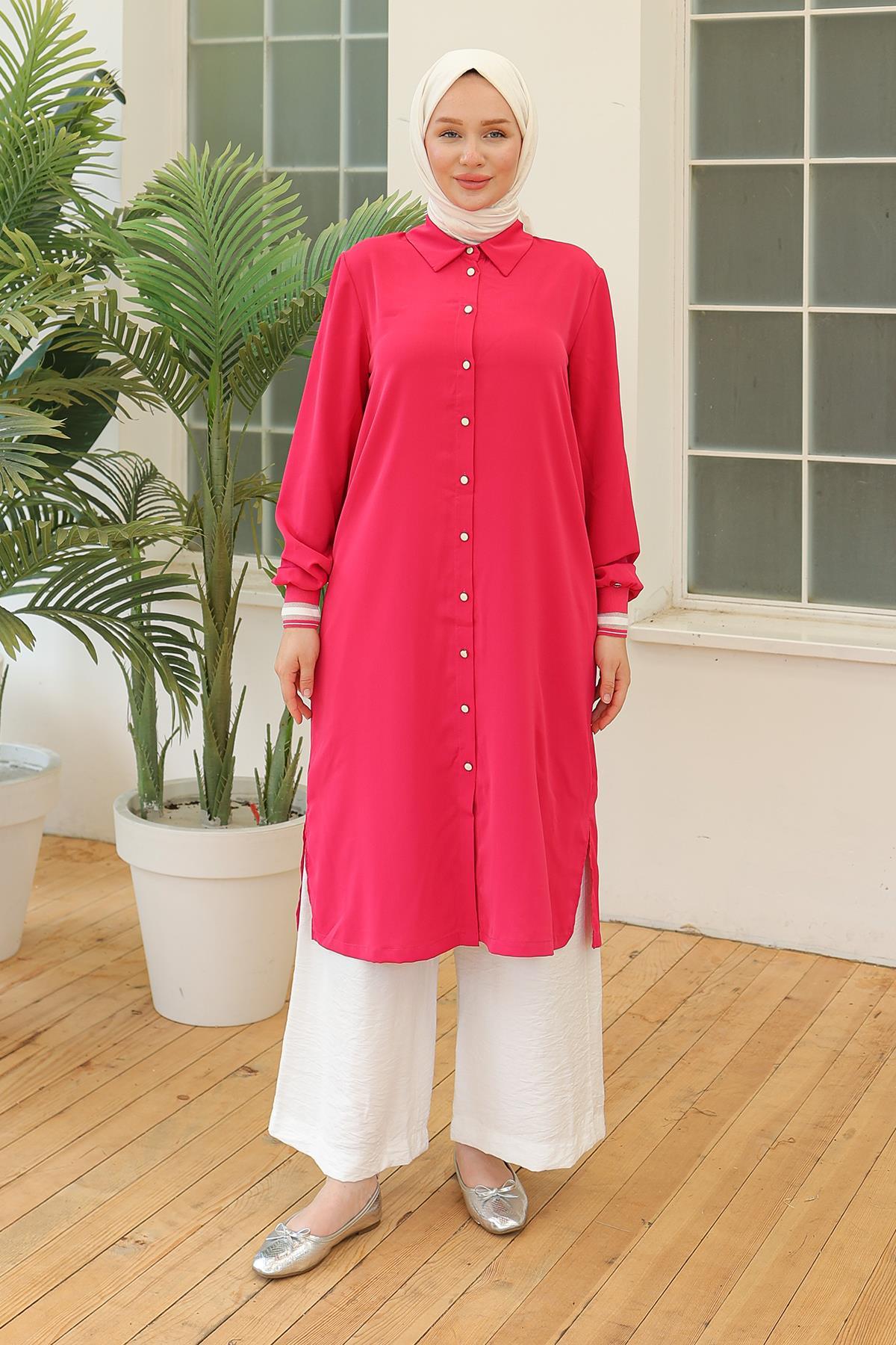 ARMİNE TREND Kolları Ribanalı Düğmeli Tunik Fuşya 24YT460