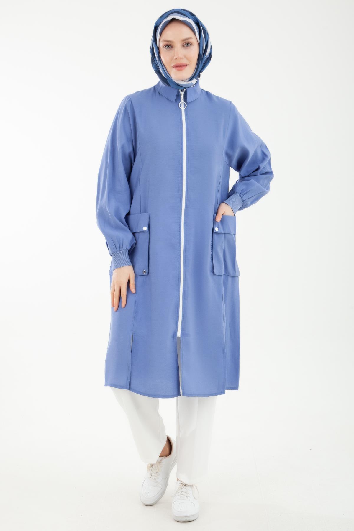 ARMİNE TREND Kolları Ribanalı Önden Fermuarlı Cepli Giy Çık Mavi 23YT527