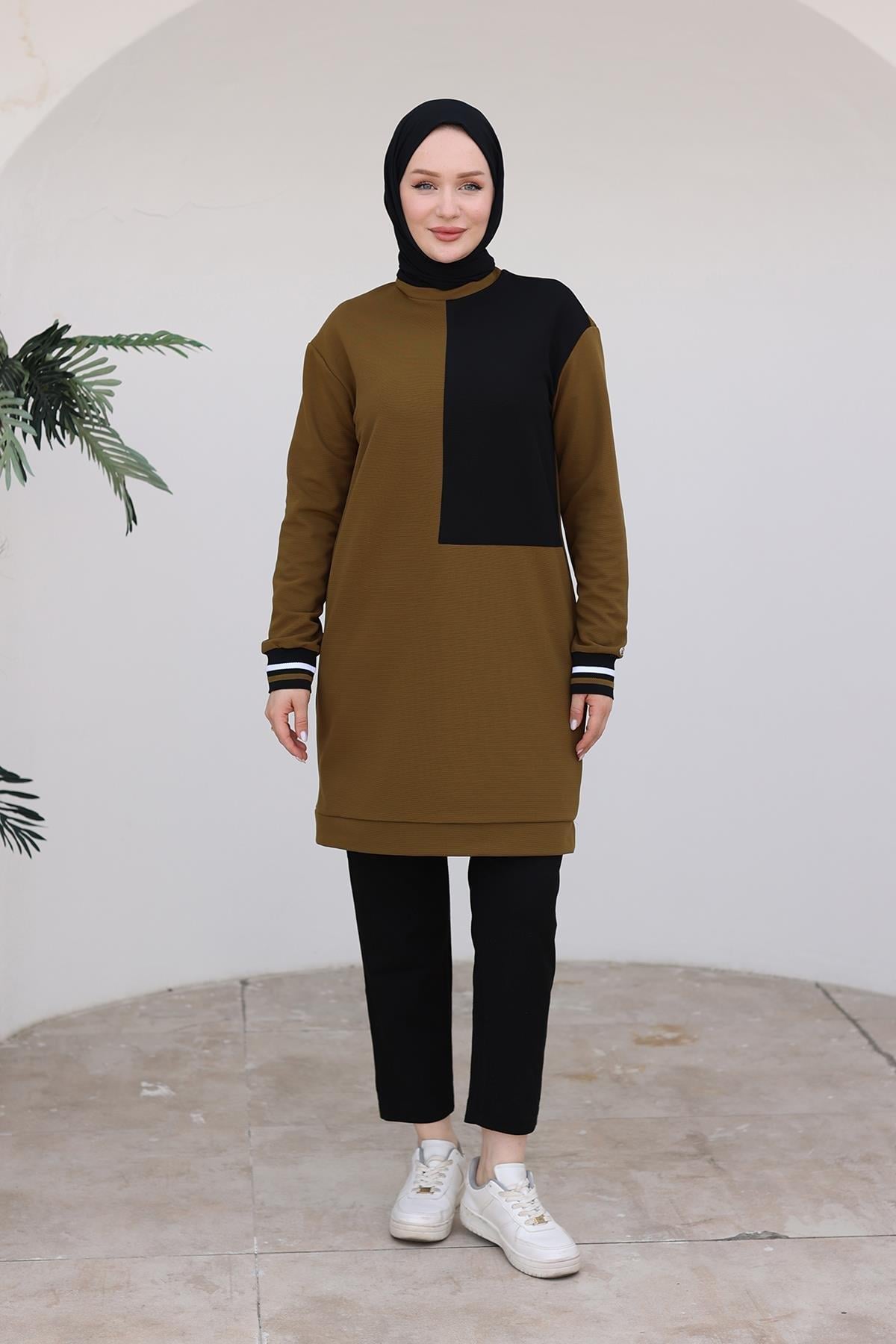ARMİNE TREND Kolları Ribanalı Tunik-Yeşil 24KT478