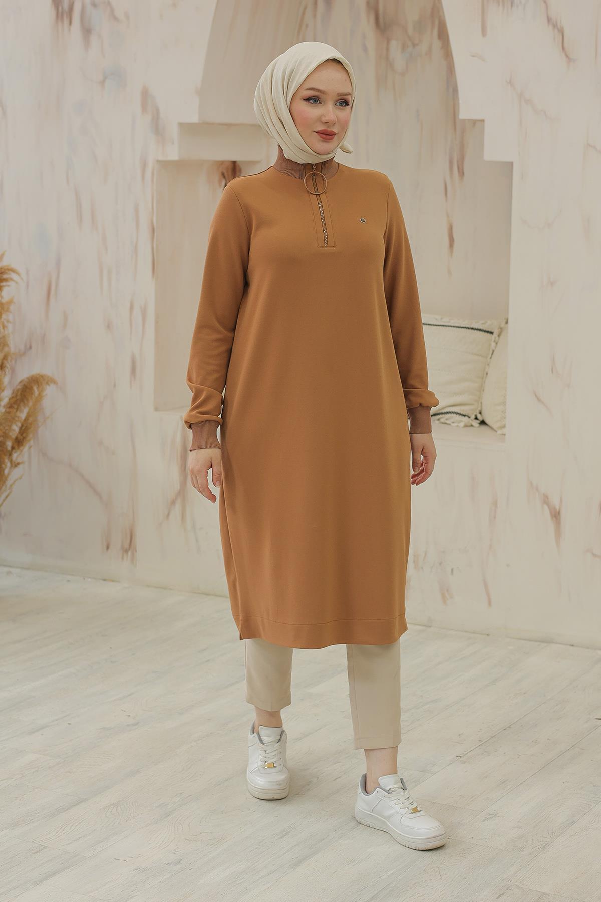 ARMİNE TREND Kolları Ribanalı Yarım Fermuarlı Tunik 24KT436