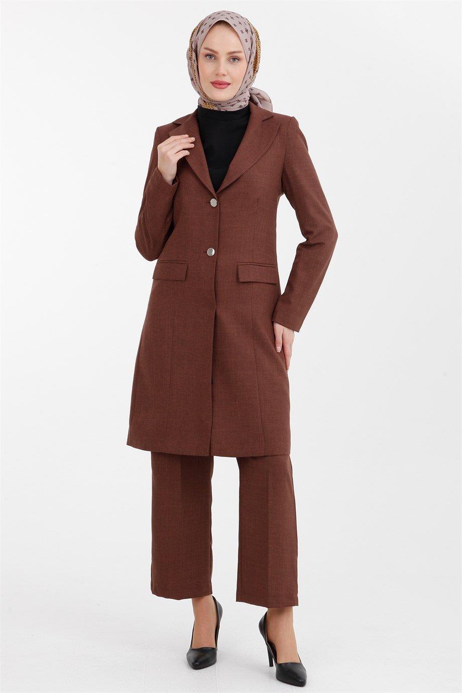 ARMİNE TREND Pantolon Ceketli Takım 22KT610-Kakao