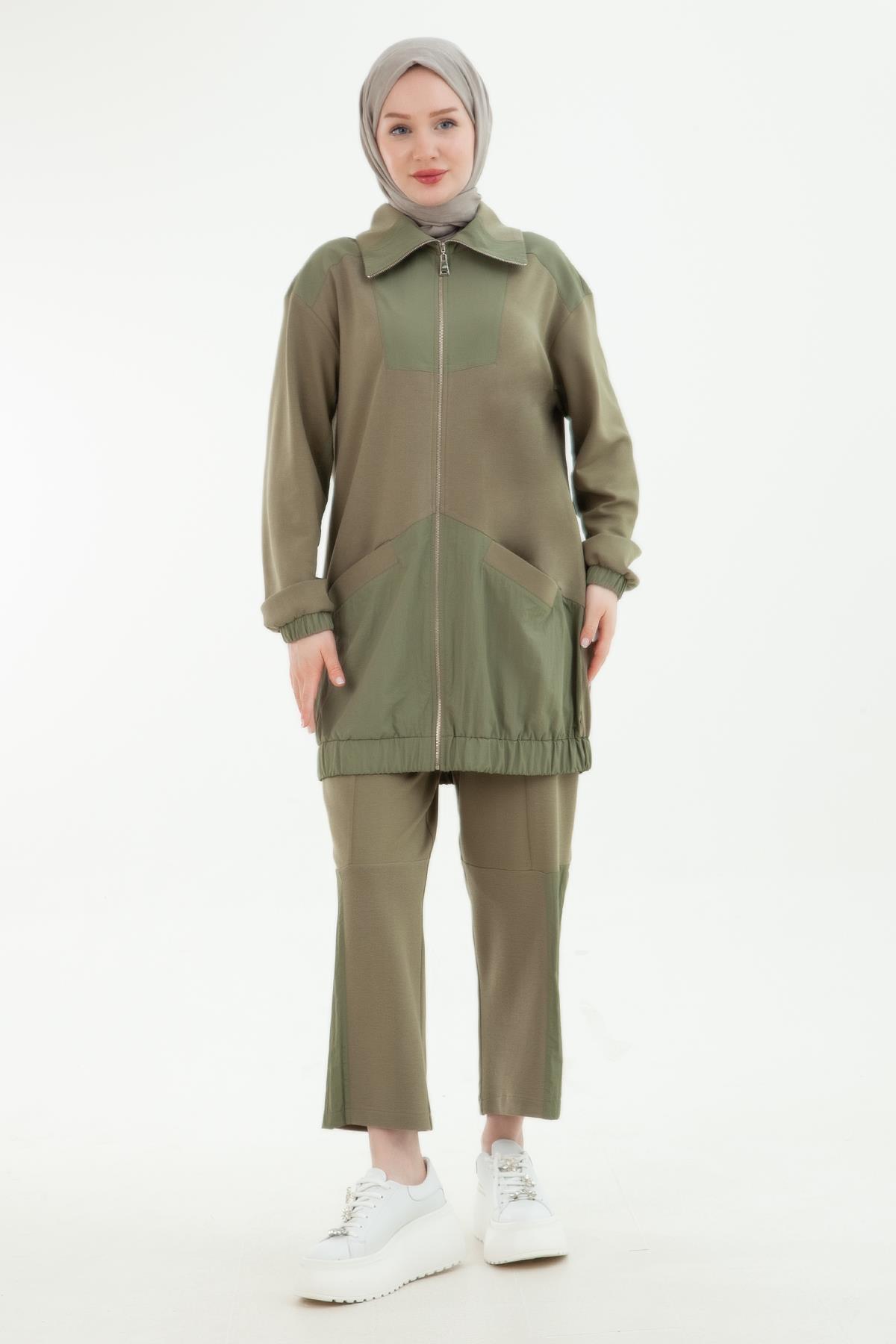 ARMİNE TREND Paraşüt Detaylı Fermuarlı Takım Haki 24YT626