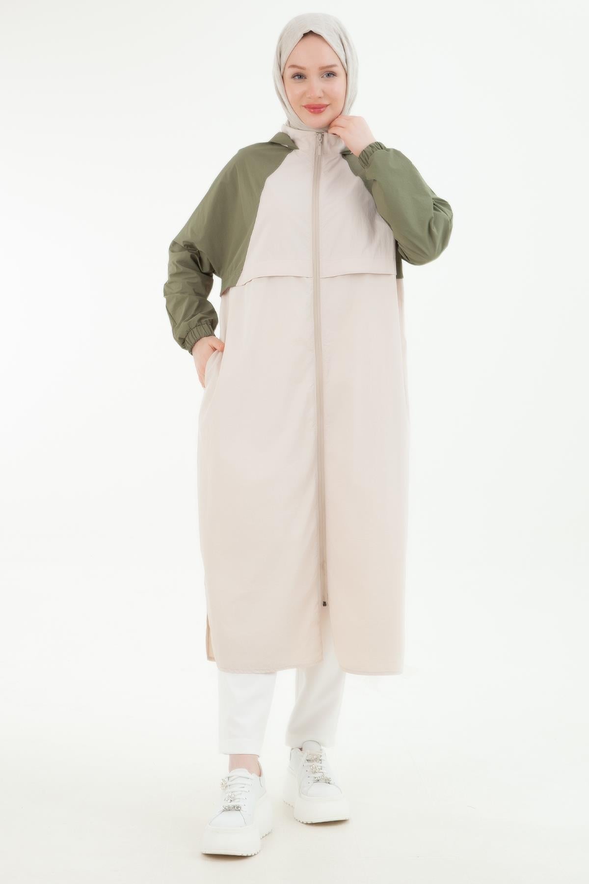 ARMİNE TREND Paraşüt Kumaş Kapüşonlu Kap Bej 24YT515
