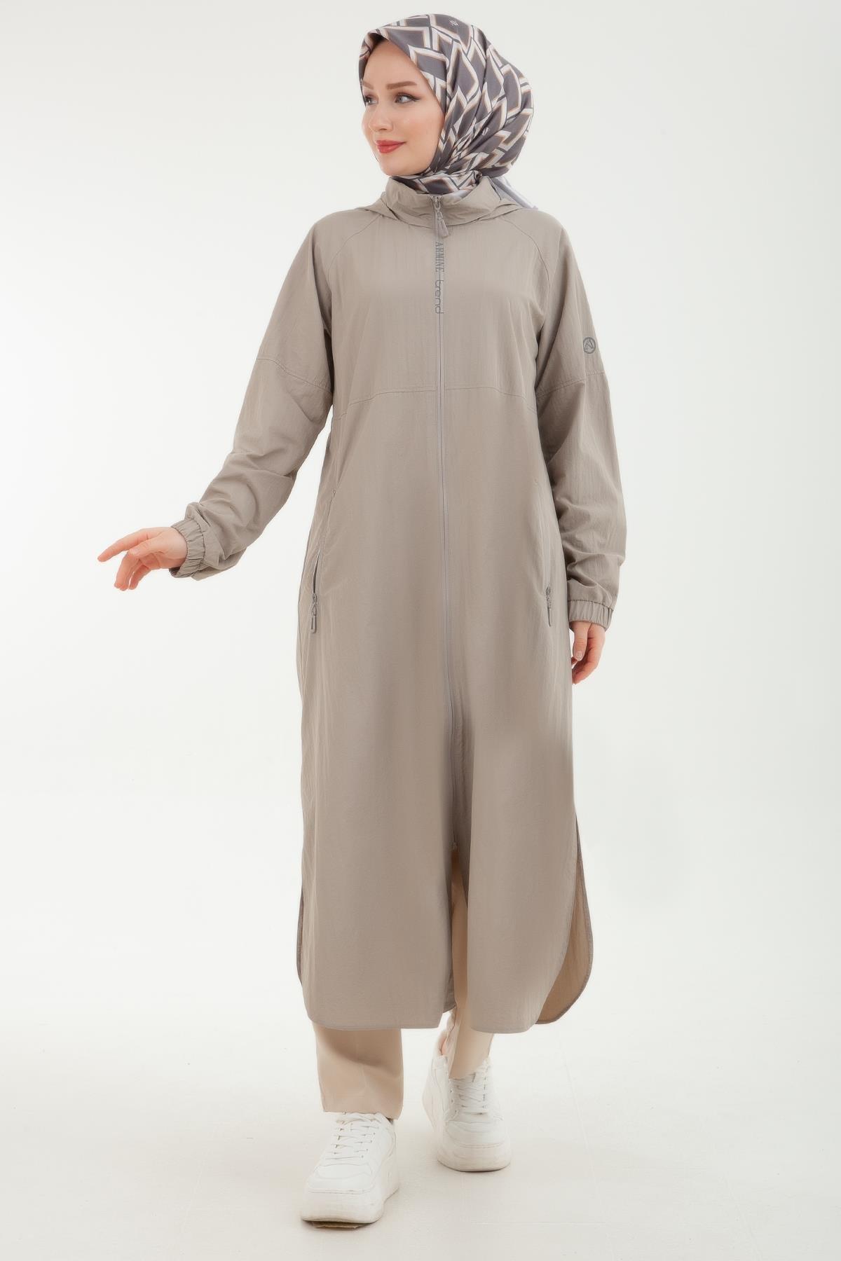 ARMİNE TREND Paraşüt Kumaşlı Kolları Lastikli Kapüşonlu Pardesü Bej 24YT514