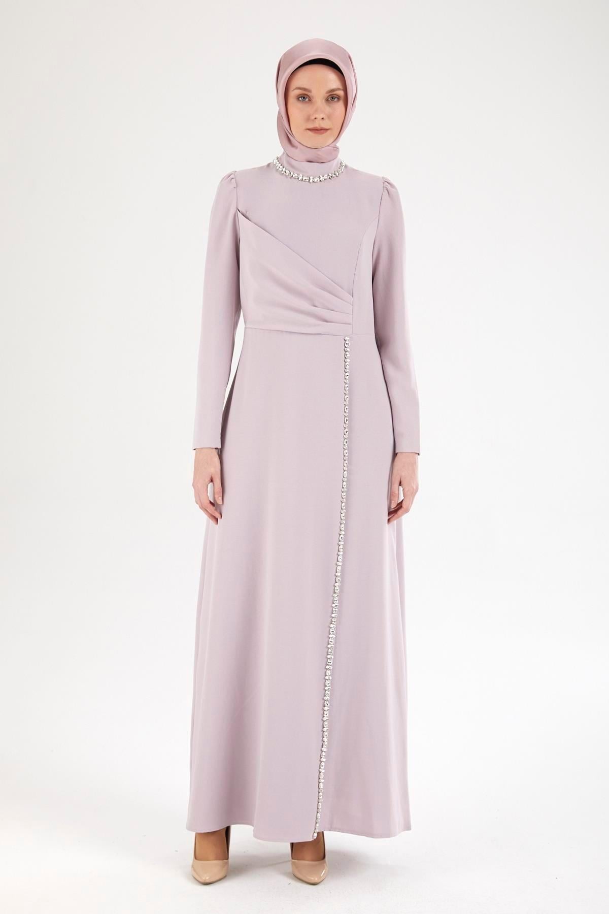 ARMİNE TREND Taş Desenli Elbise-Lila 25YT912