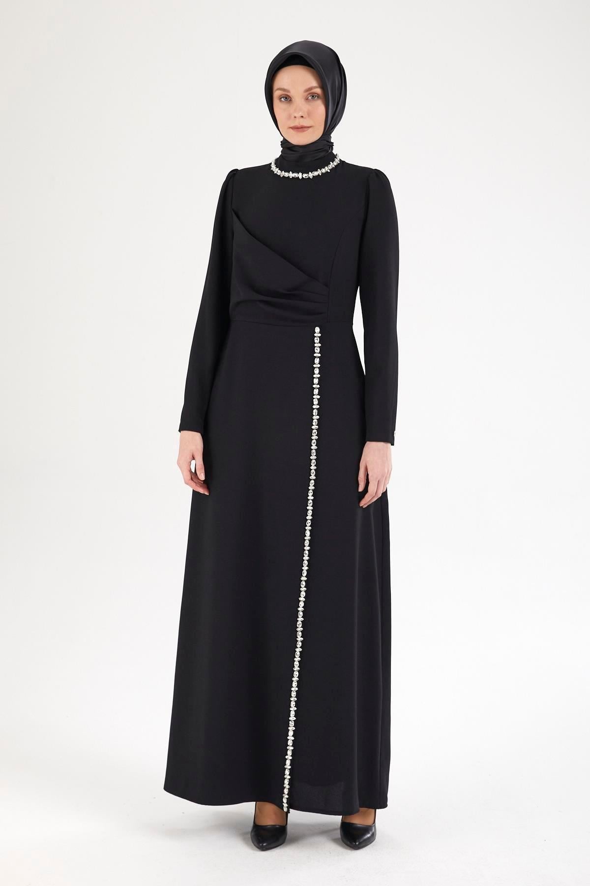 ARMİNE TREND Taş Desenli Elbise-Siyah 25YT912