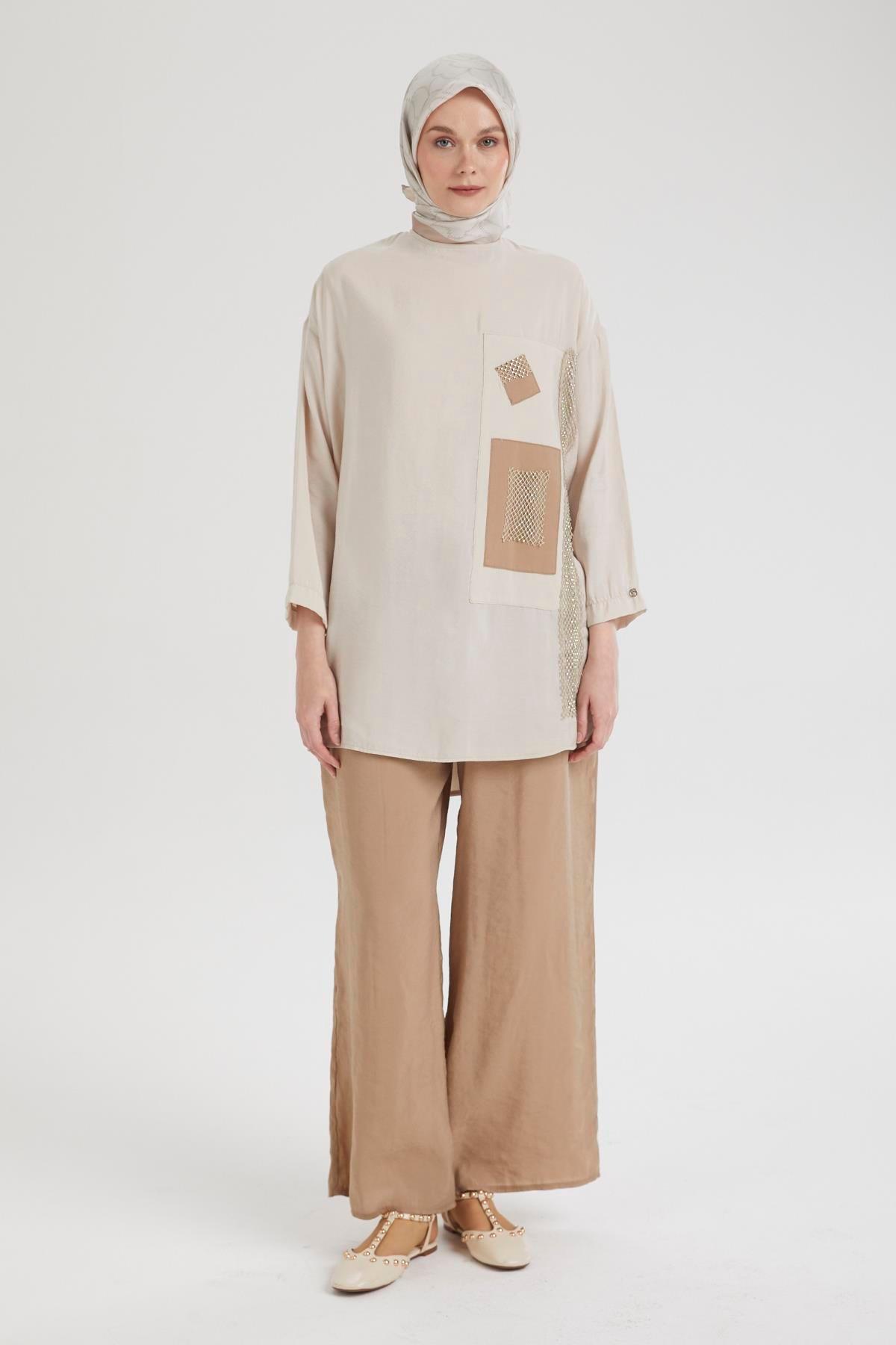 ARMİNE TREND Taş Detaylı Pantolonlu İkili Takım-Taş 24YT693