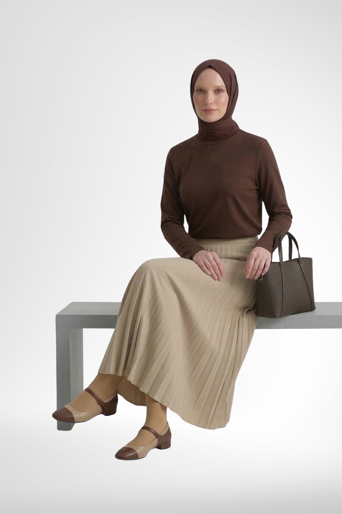 Armine Trend 26YT122 Pliseli Uzun Etek Bej
