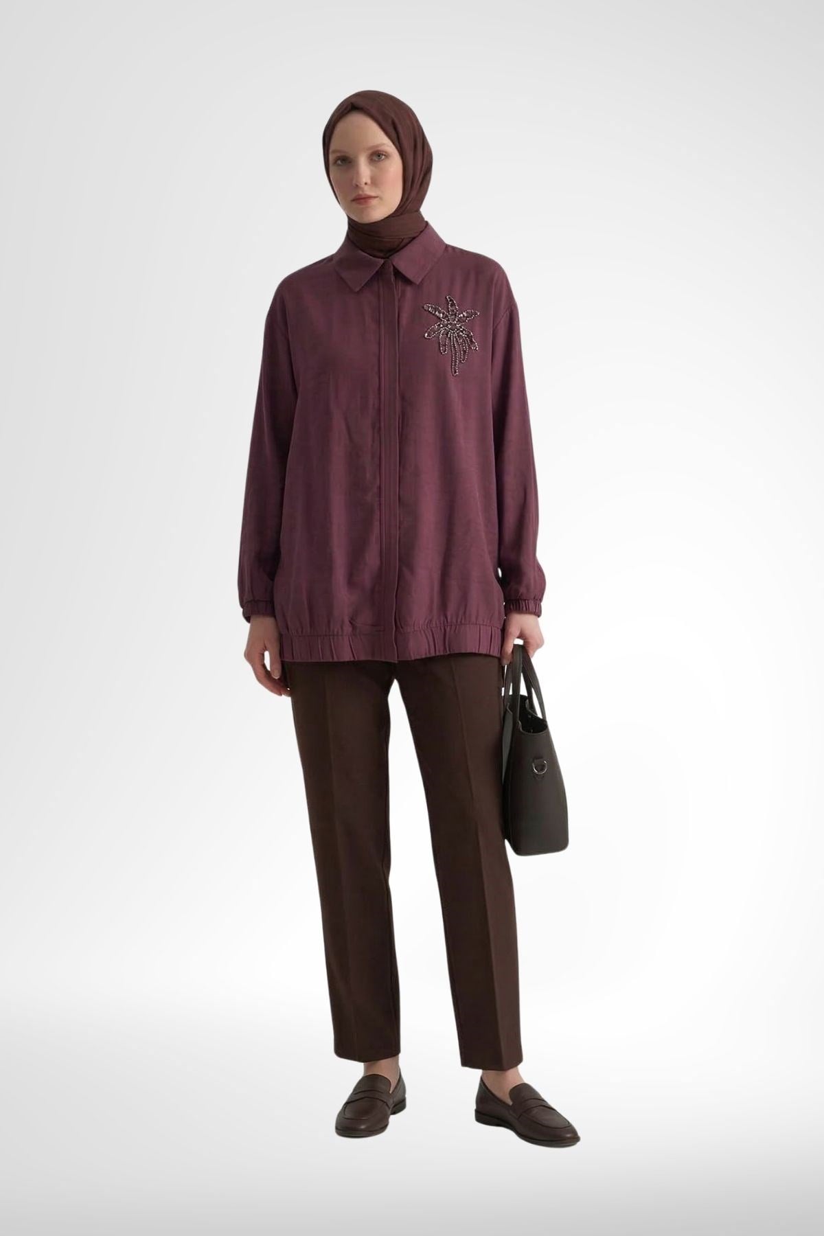 Armine Trend 26YT405 Yaka Palmiye Taş İşlemeli Tunik - Bordo