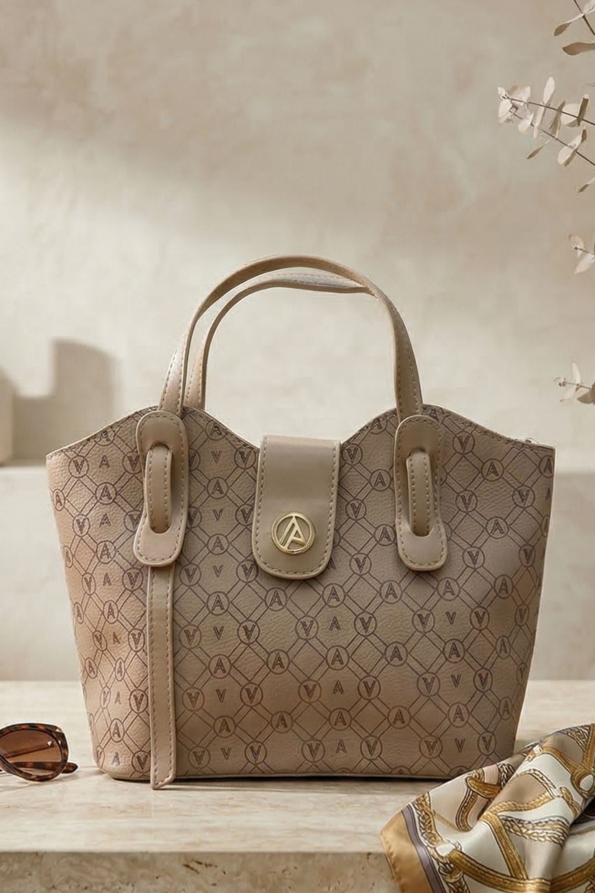 Armine Trend Logolu El Çantası Vizon Baskılı ARM151