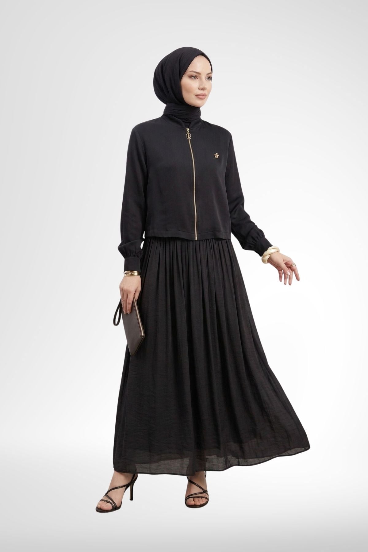 Armine Trend Broş Detay Şifon Etekli Takım Siyah 26YT649