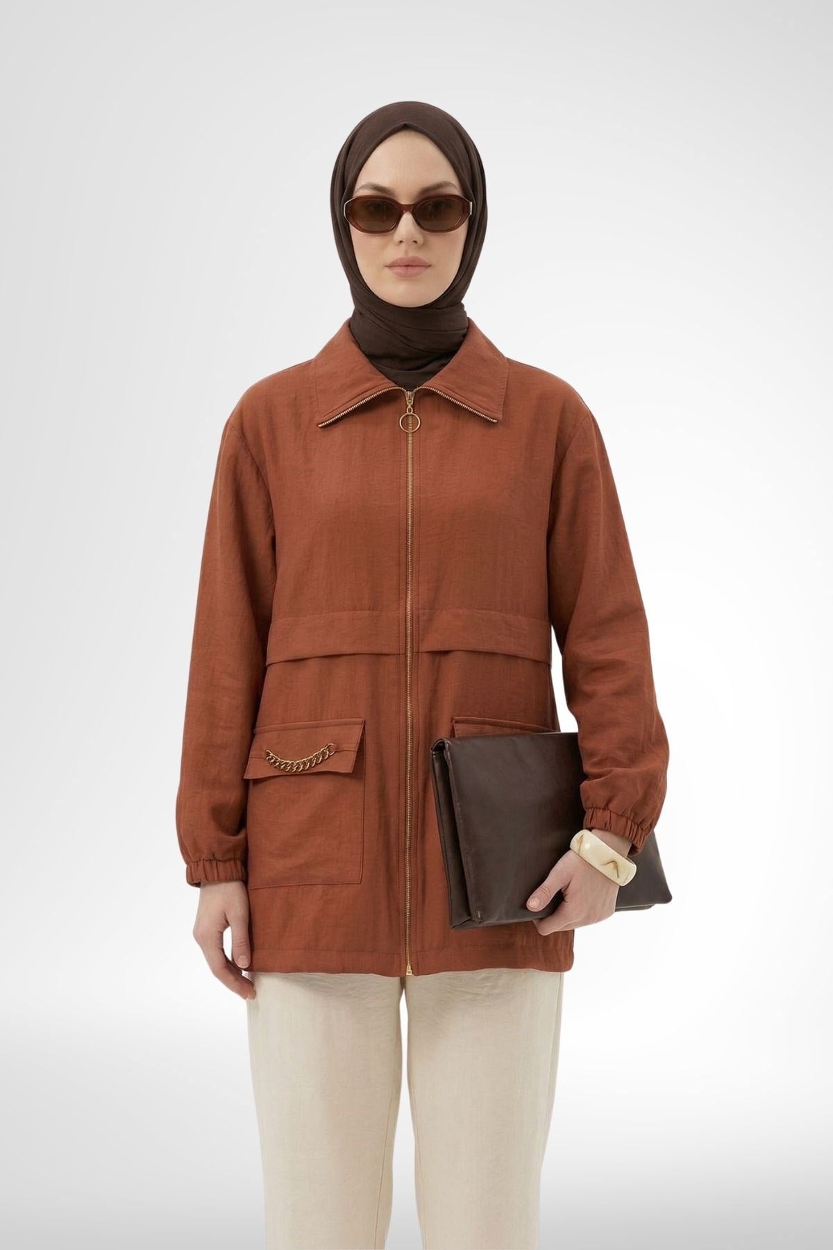 Armine Trend Fermuarlı Beli İpli Ceket Kiremit 26YT515