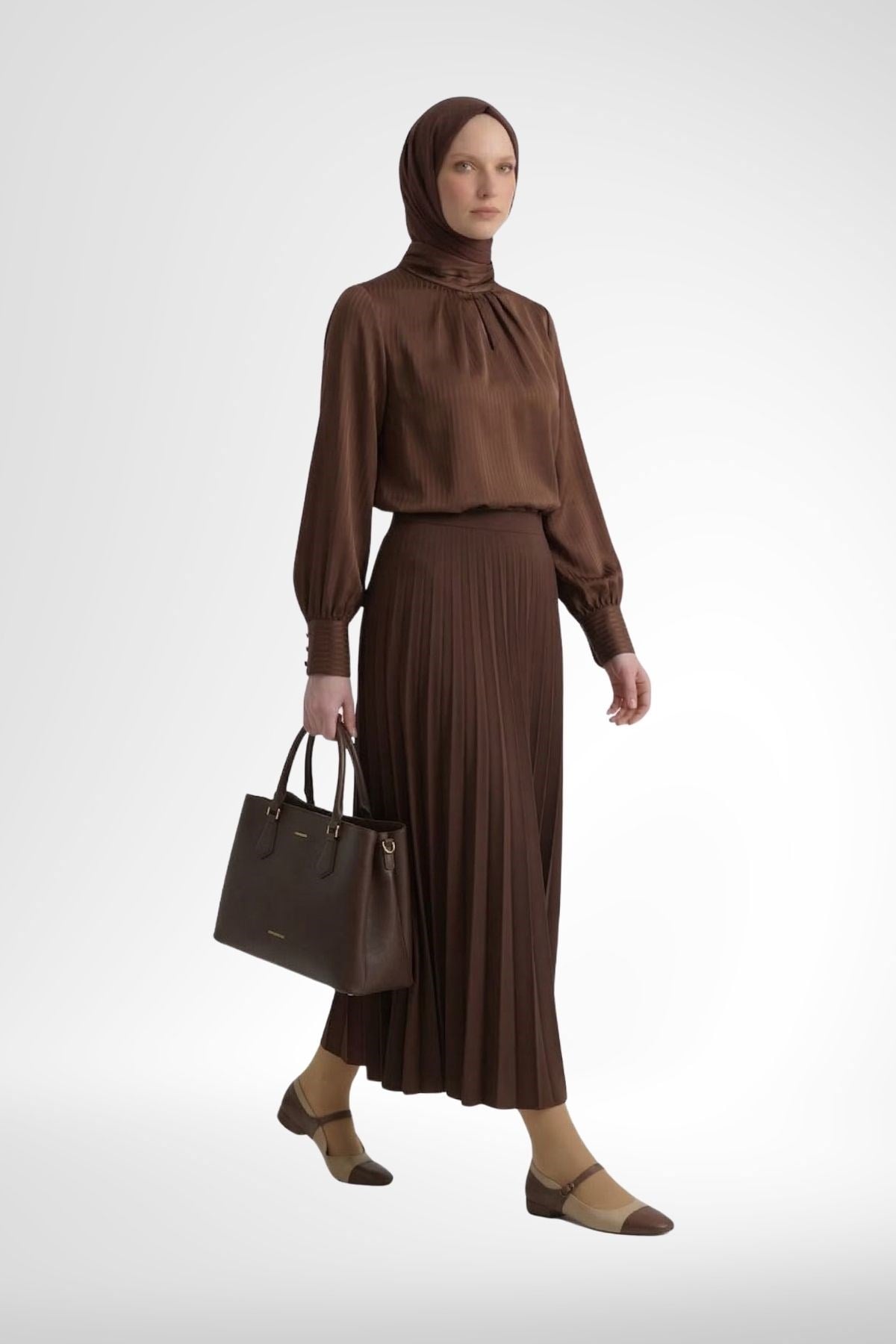 Armine Trend 26YT122 Pliseli Uzun Etek Kahverengi