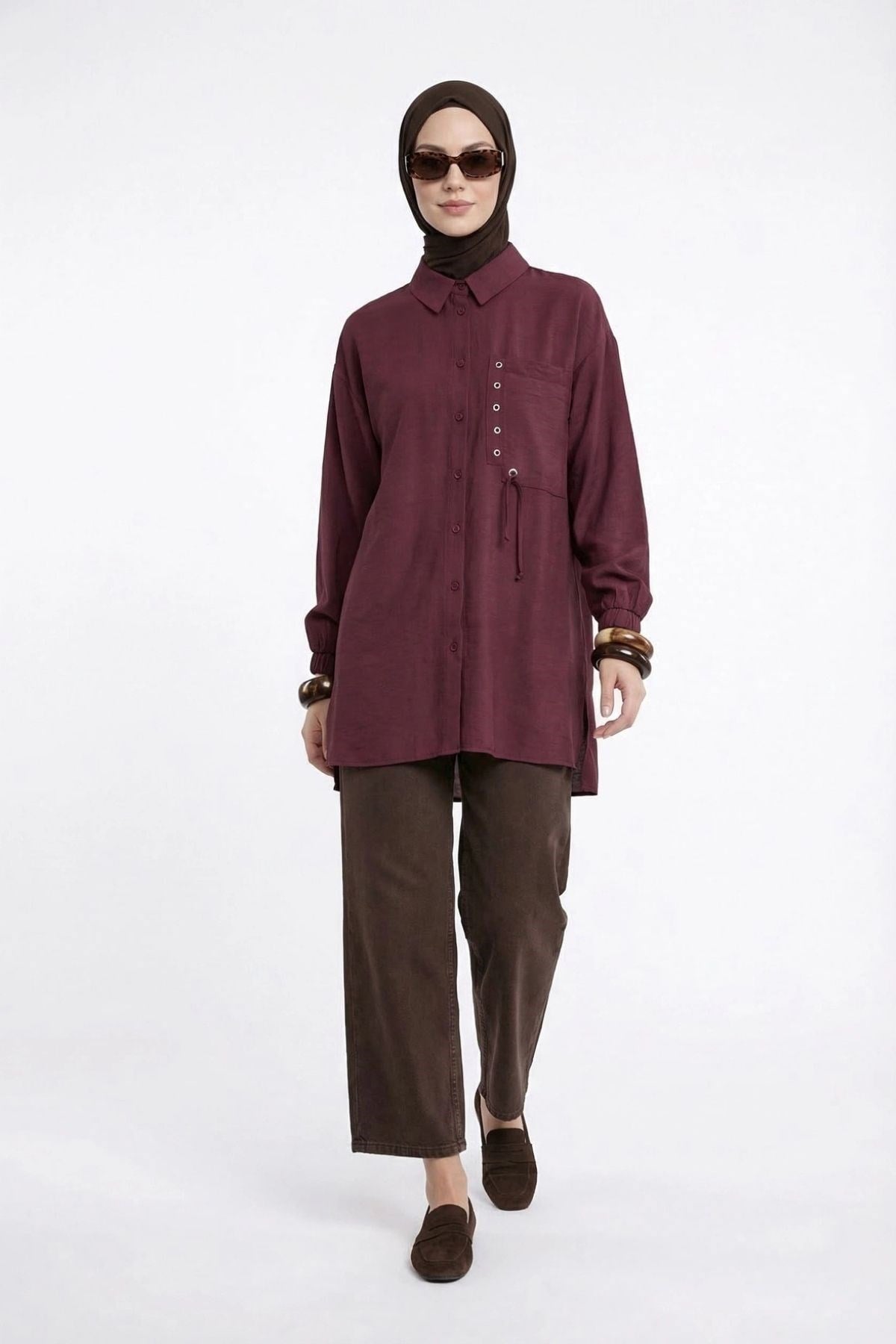 Armine Trend Cebi Kuşgözü ve Bağcık Detaylı Tunik Mürdüm 26YTD451