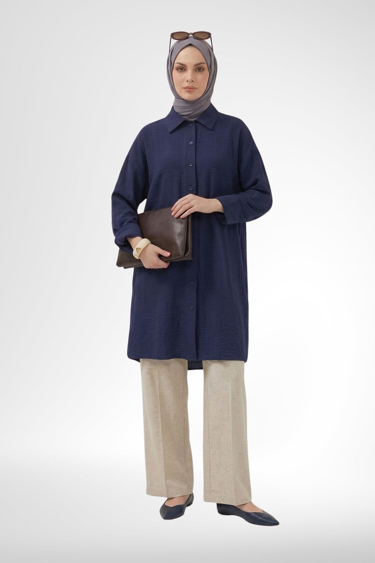 Armine Trend Arkası İşlemeli Tunik Lacivert 26YT418