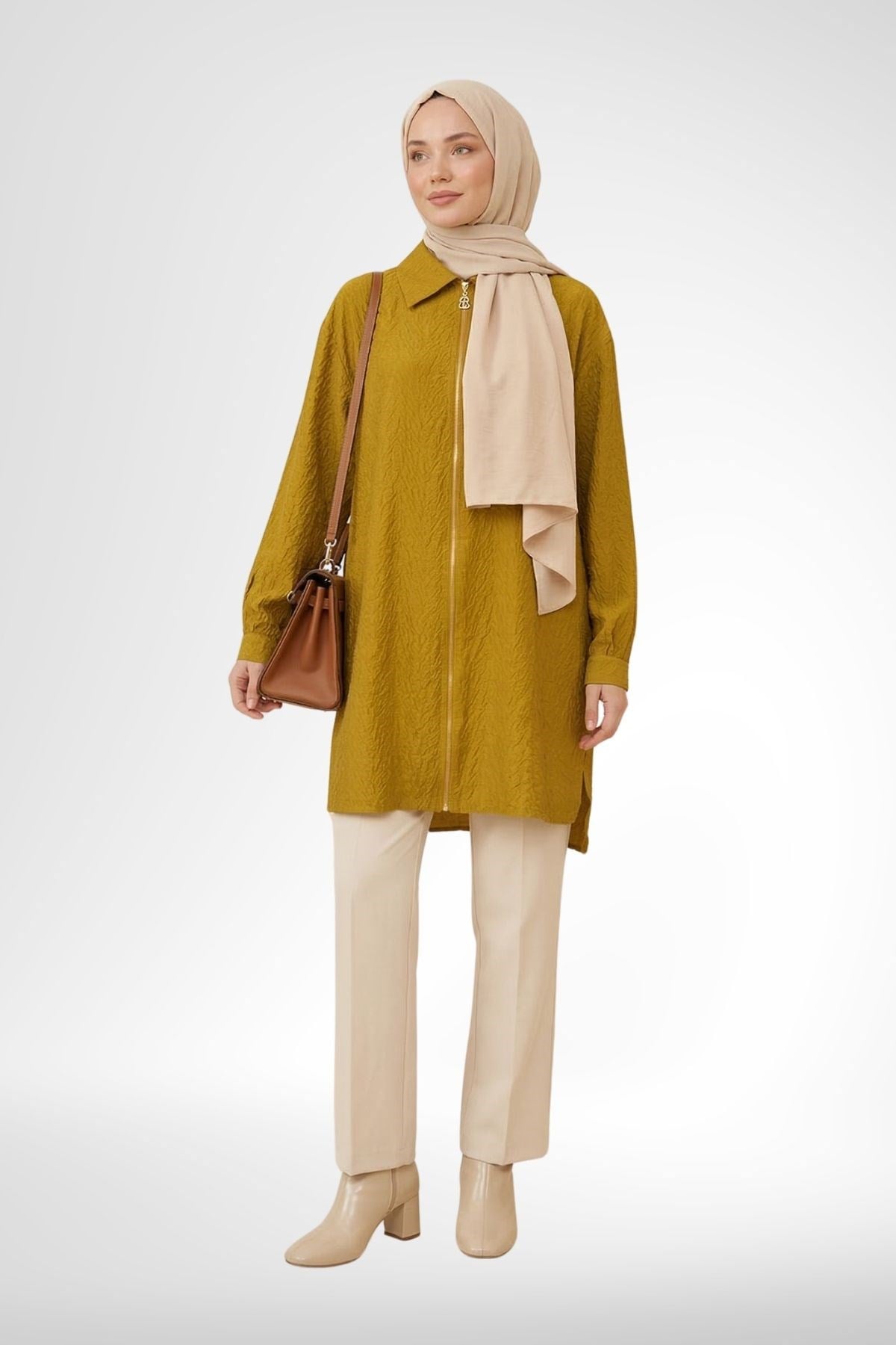 Armine Trend 26YT460 Fermuar Detay Kap - Hardal