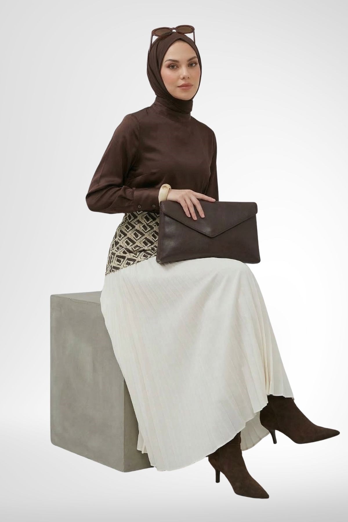 Armine Trend 26YT122 Pliseli Uzun Etek Ekru