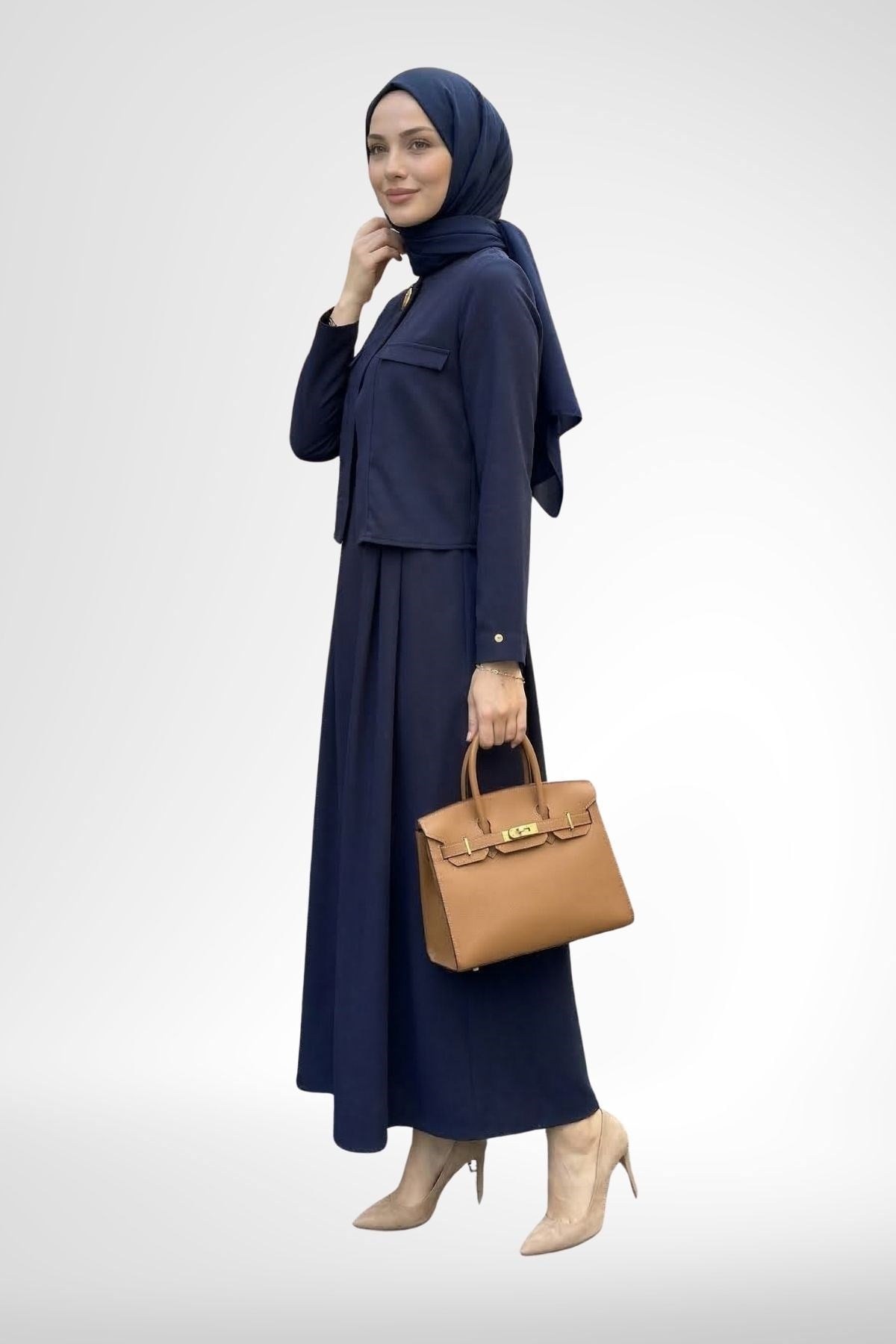 Armine Trend 26YT616 Büyük Düğme Detay İkili Elbise - Lacivert