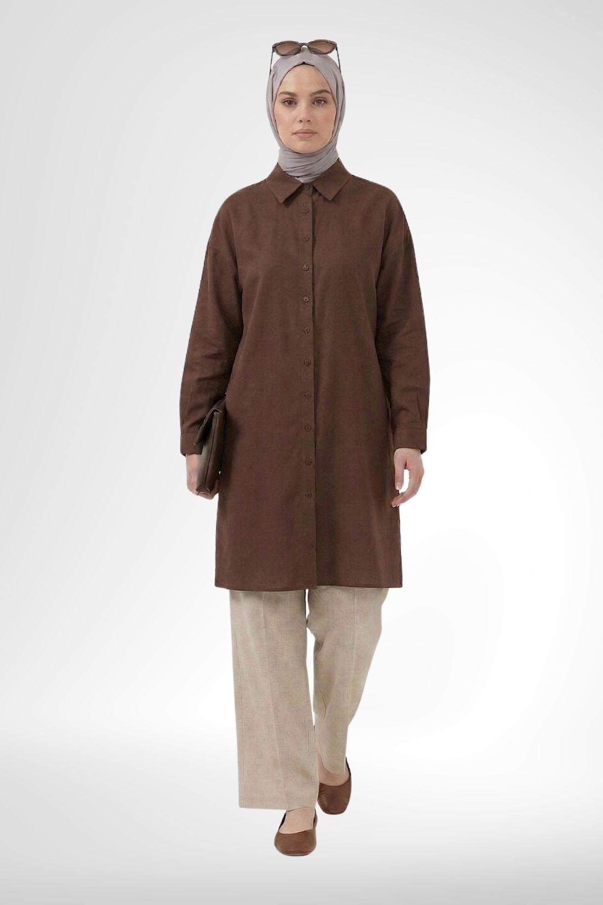 Armine Trend Arkası İşlemeli Tunik Kahverengi 26YT418