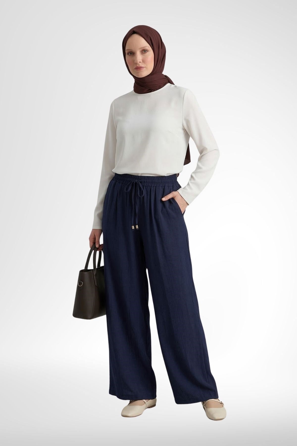 Armine Trend Belden Bağcıklı ve Lastikli Pantolon Lacivert 26YT220