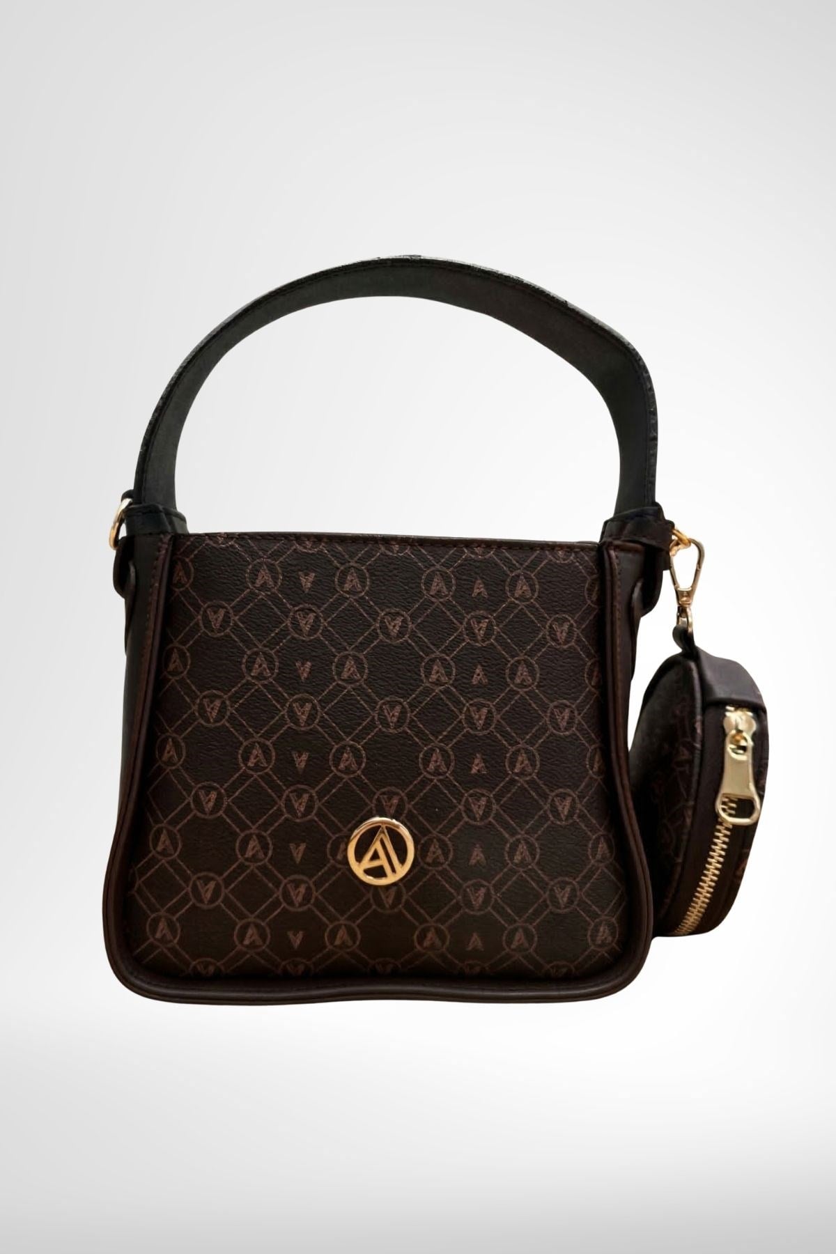 Armine Trend Yandan Cüzdanlı Fermuarlı El Çantası-Kahve Baskılı ARM127