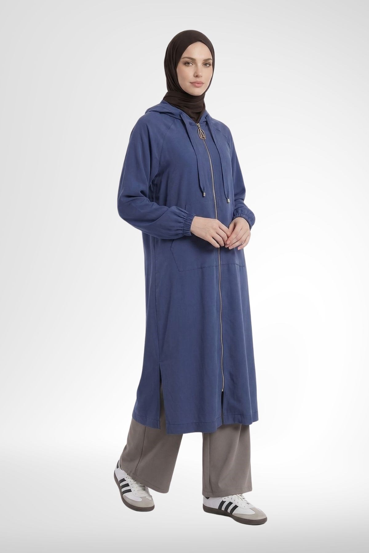 Armine Trend Boydan Fermuarlı Beli İpli Kapüşonlu Giy Çık İndigo 26YT712