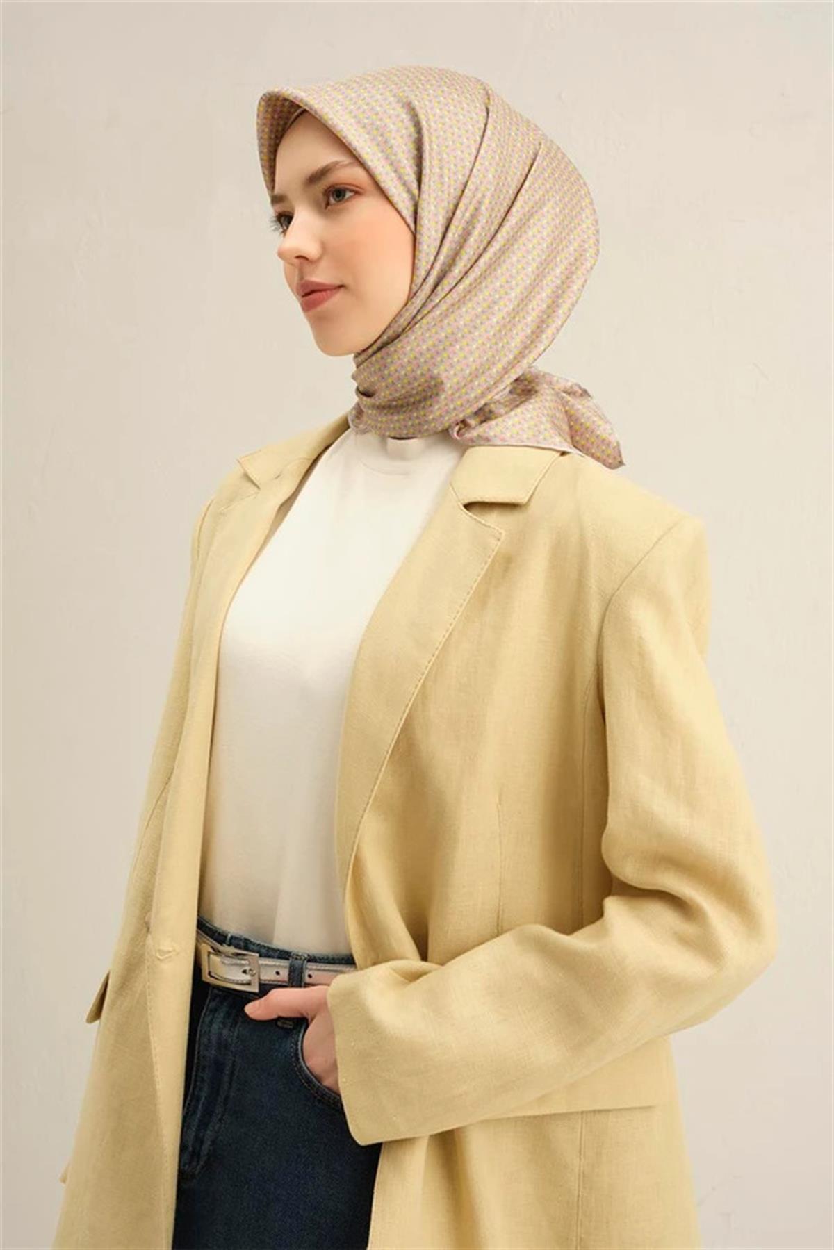 Armine Desenli Saf İpek Twill Eşarp 9307--32